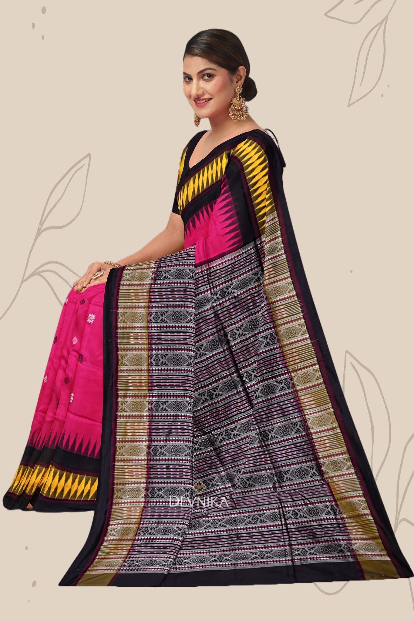 Hot Pink Bomkai Special Border Saree