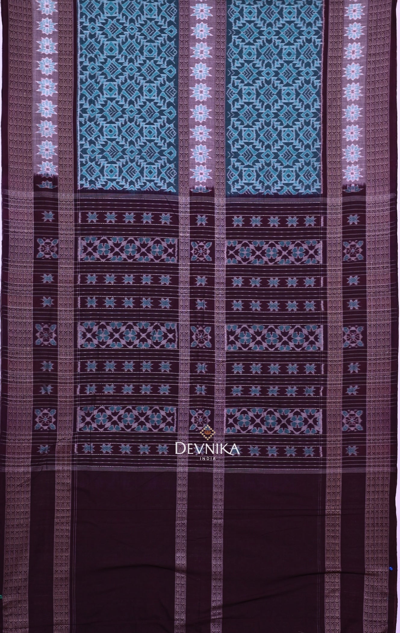 Light Green Big Border Bandha Handloom Cotton Saree | Odisha Handloom | Devnika