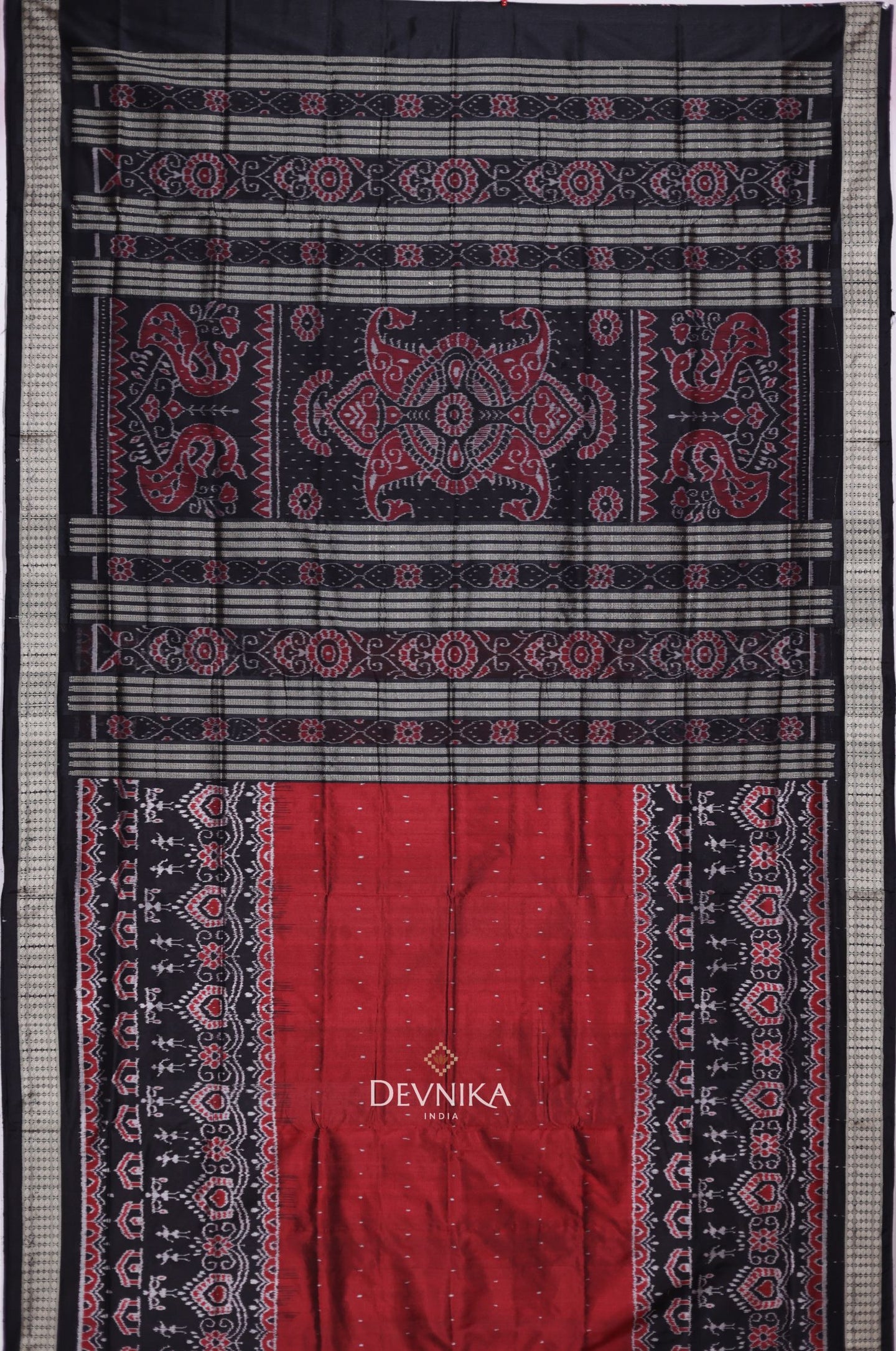 Maroon Teracota Teracota Bandha Silk Saree | Odisha Handloom GI Tagged | Devnika