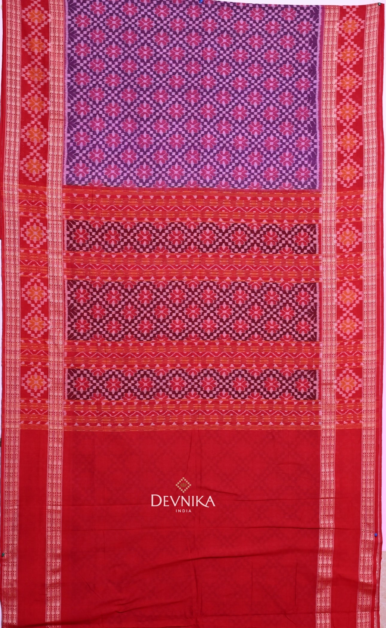 Purple Big Border Bandha Handloom Cotton Saree | Odisha Handloom | Devnika