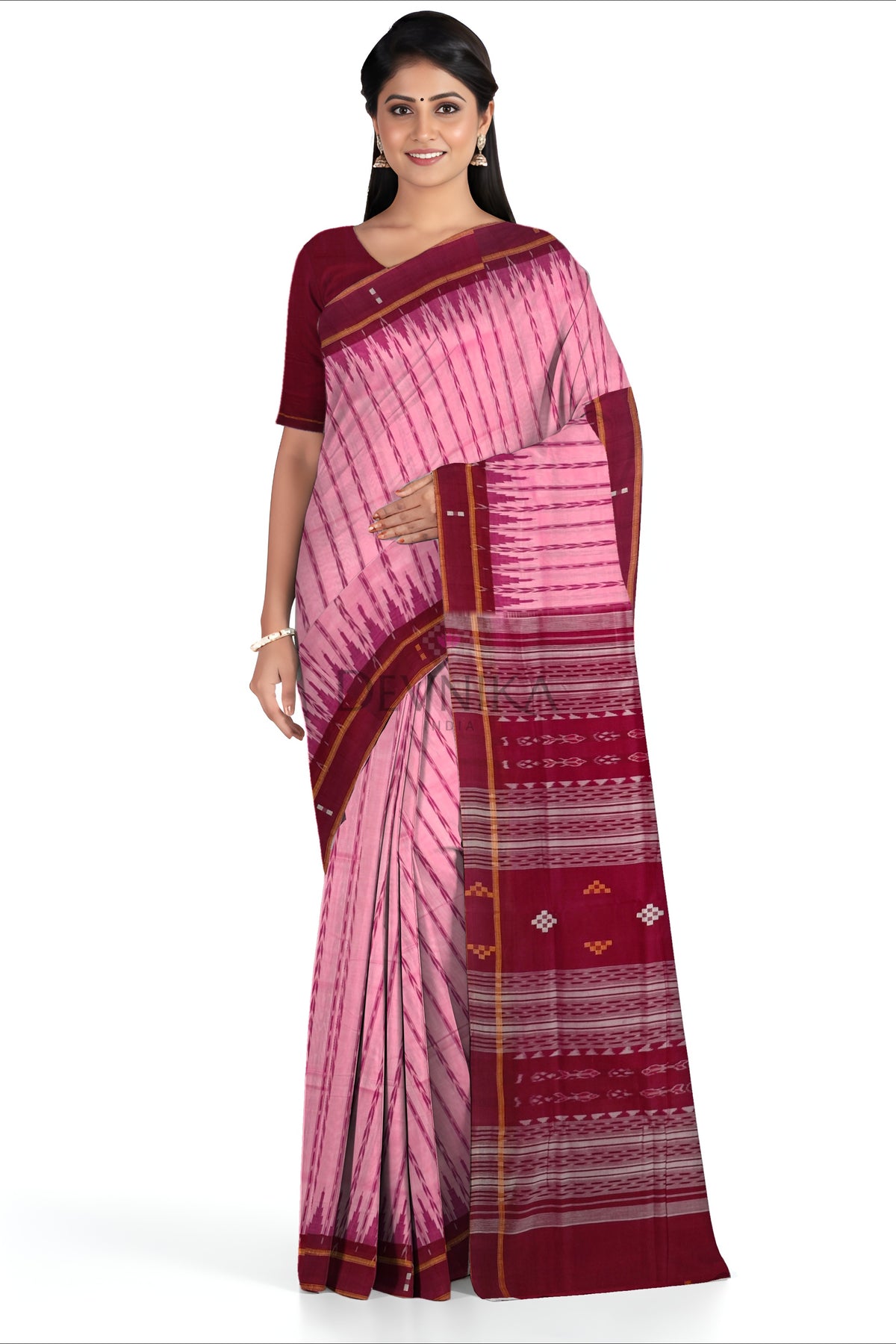Pink Khajuri Pati Bandha Saree | Odisha Handloom GI Tagged | Devnika