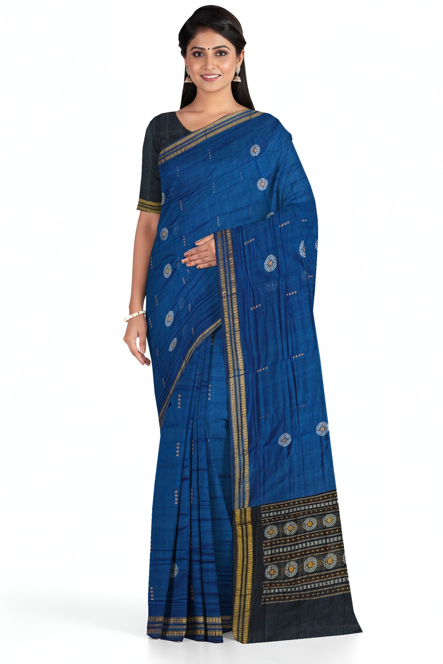 Blue Bomkai Butti Sambalapuri Saree | Odisha Handloom GI Tagged | Devnika