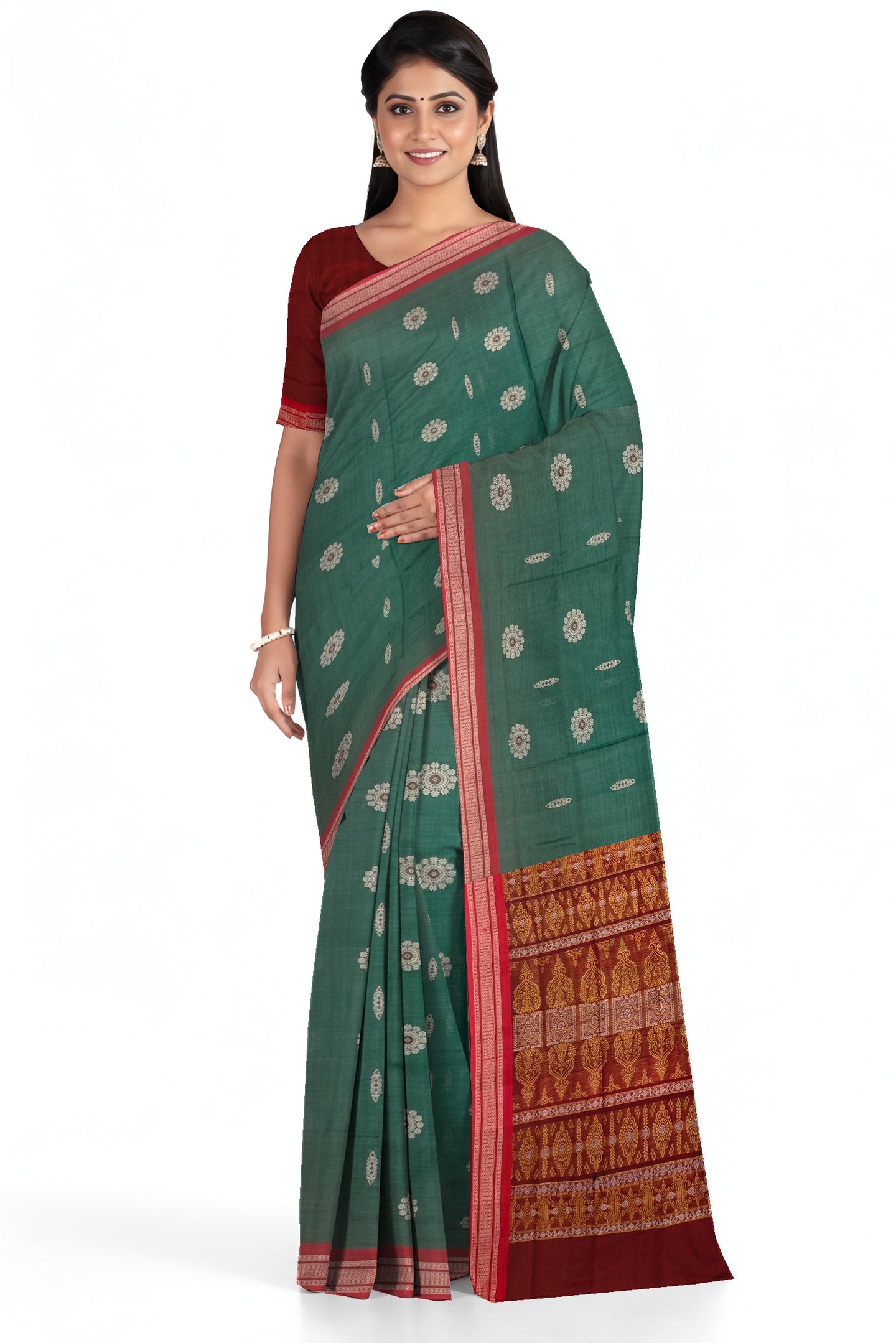 Teal Green Bomkai Sambalapuri Saree