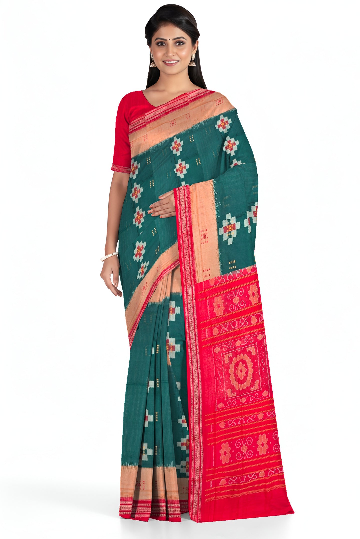 Deep Green Bandha Bomkai Saree | Odisha Handloom GI Tagged | Devnika
