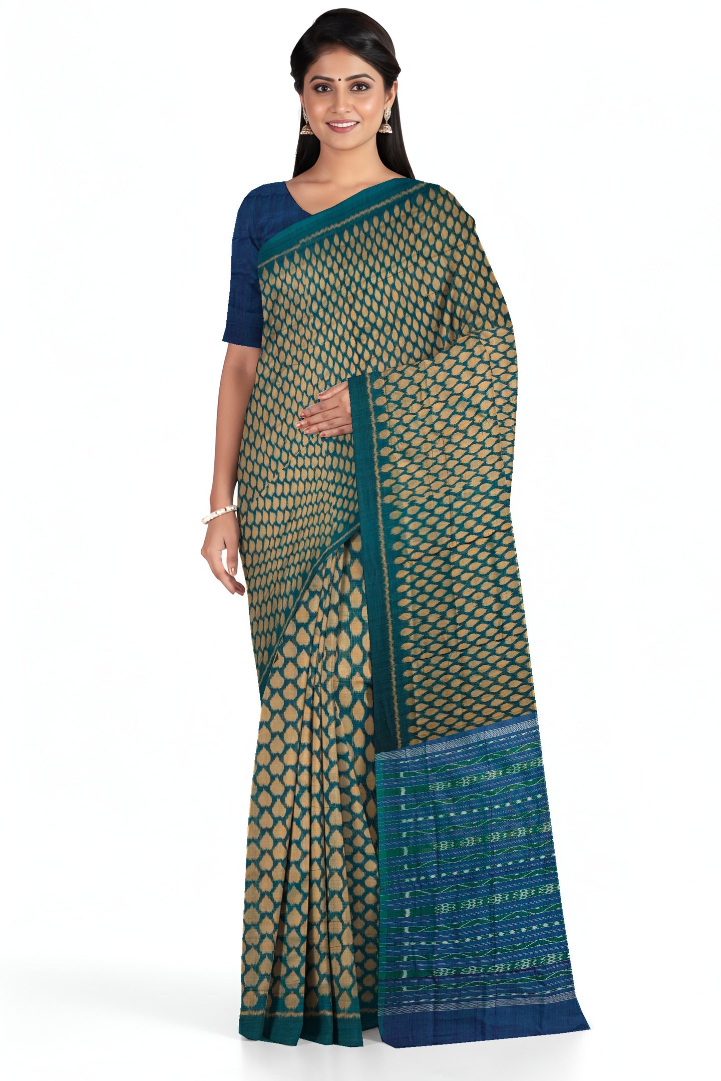 Green And Golden Tikili Bandha Saree