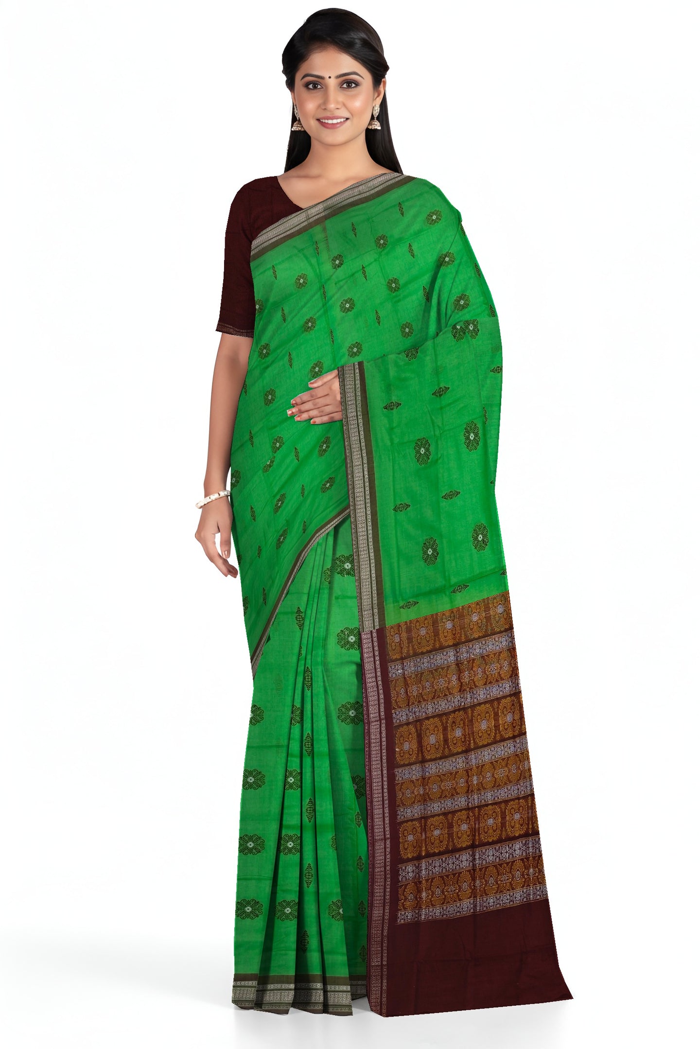 Parrot Green Bomkai Sambalapuri Saree