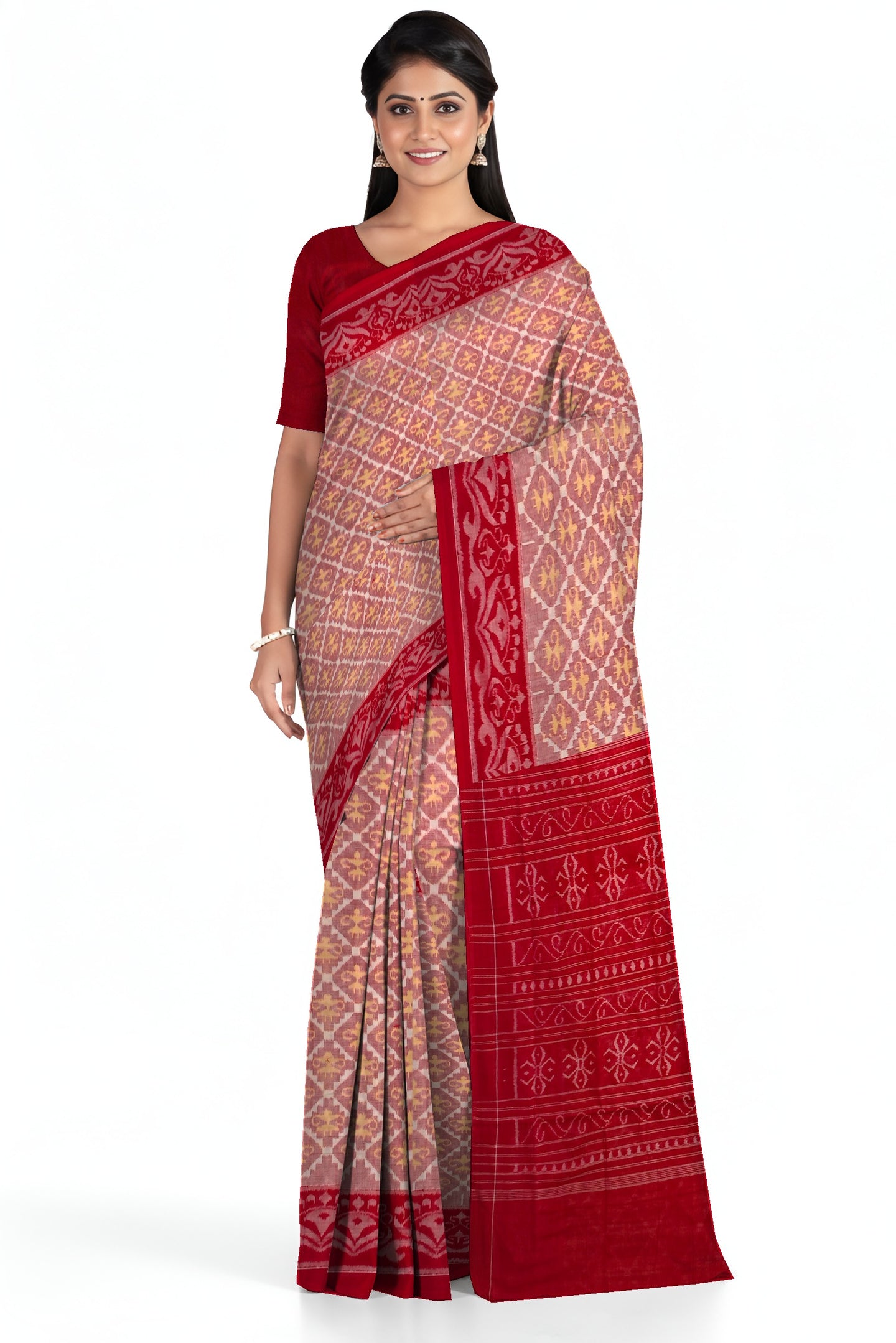 Cross Red Teracota Bandha Saree