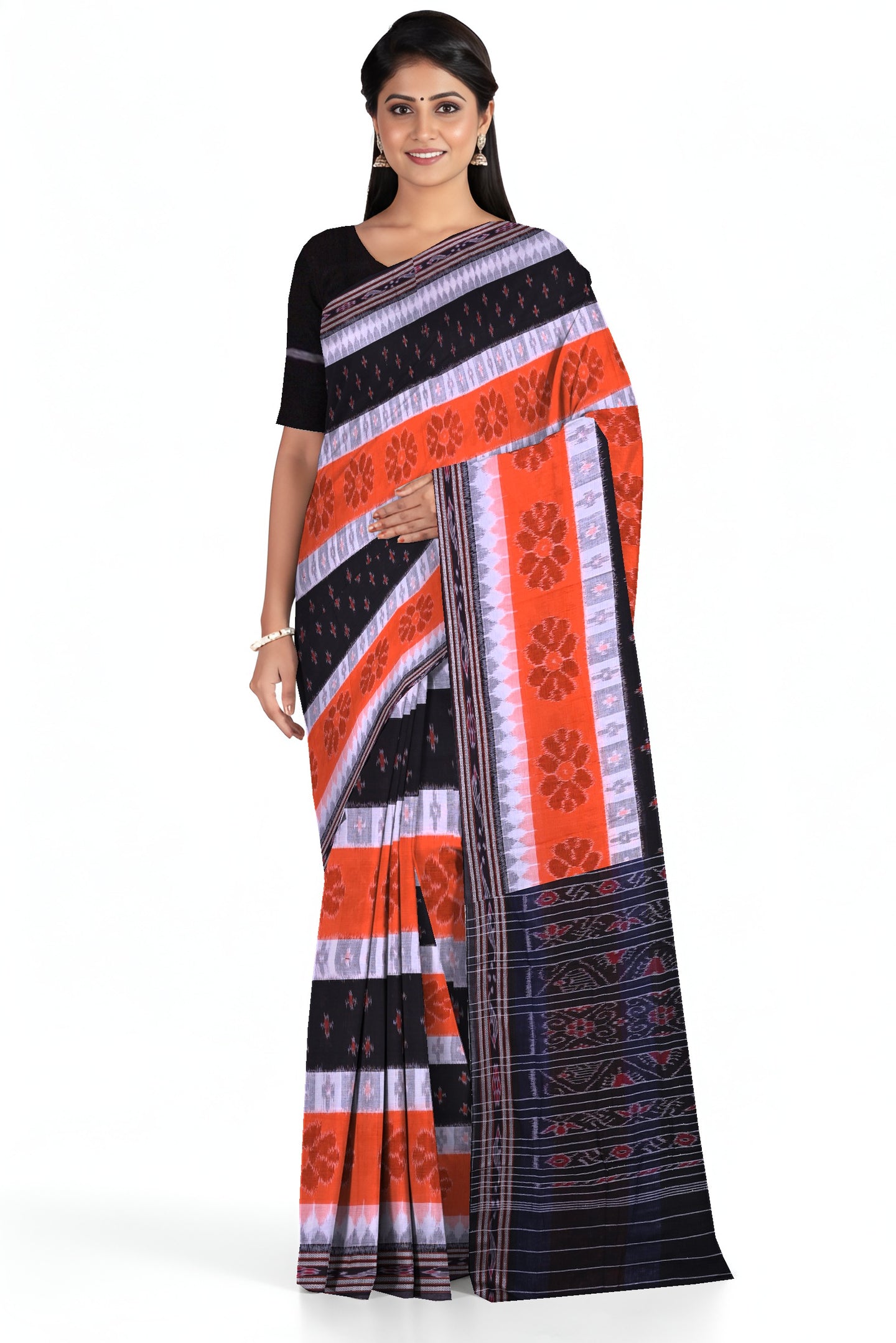 Orange Black Mania Bandha Traditional Katiki Saree