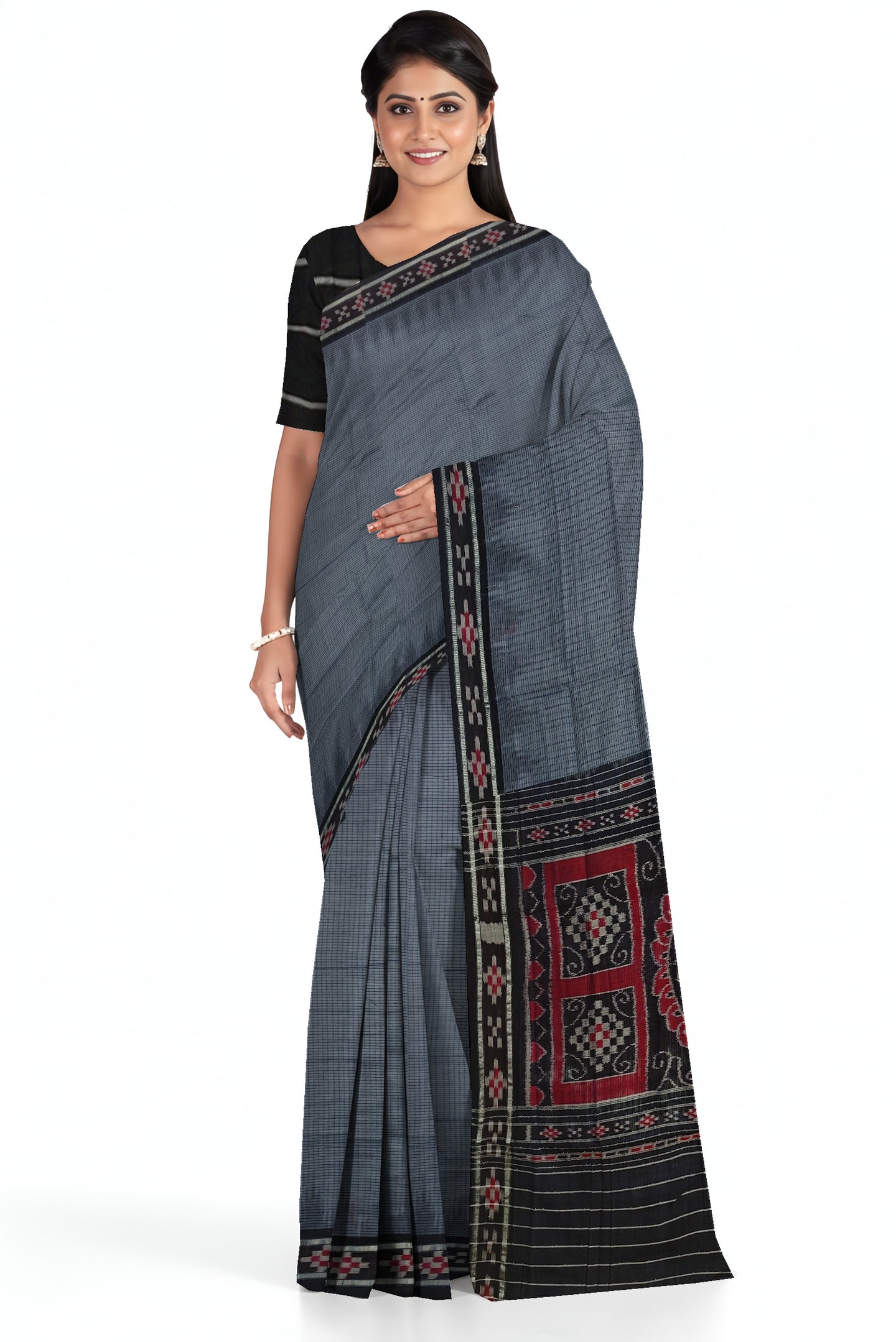 Grey Mania Bandha Border Pasapalli Saree | Odisha Handloom GI Tagged | Devnika