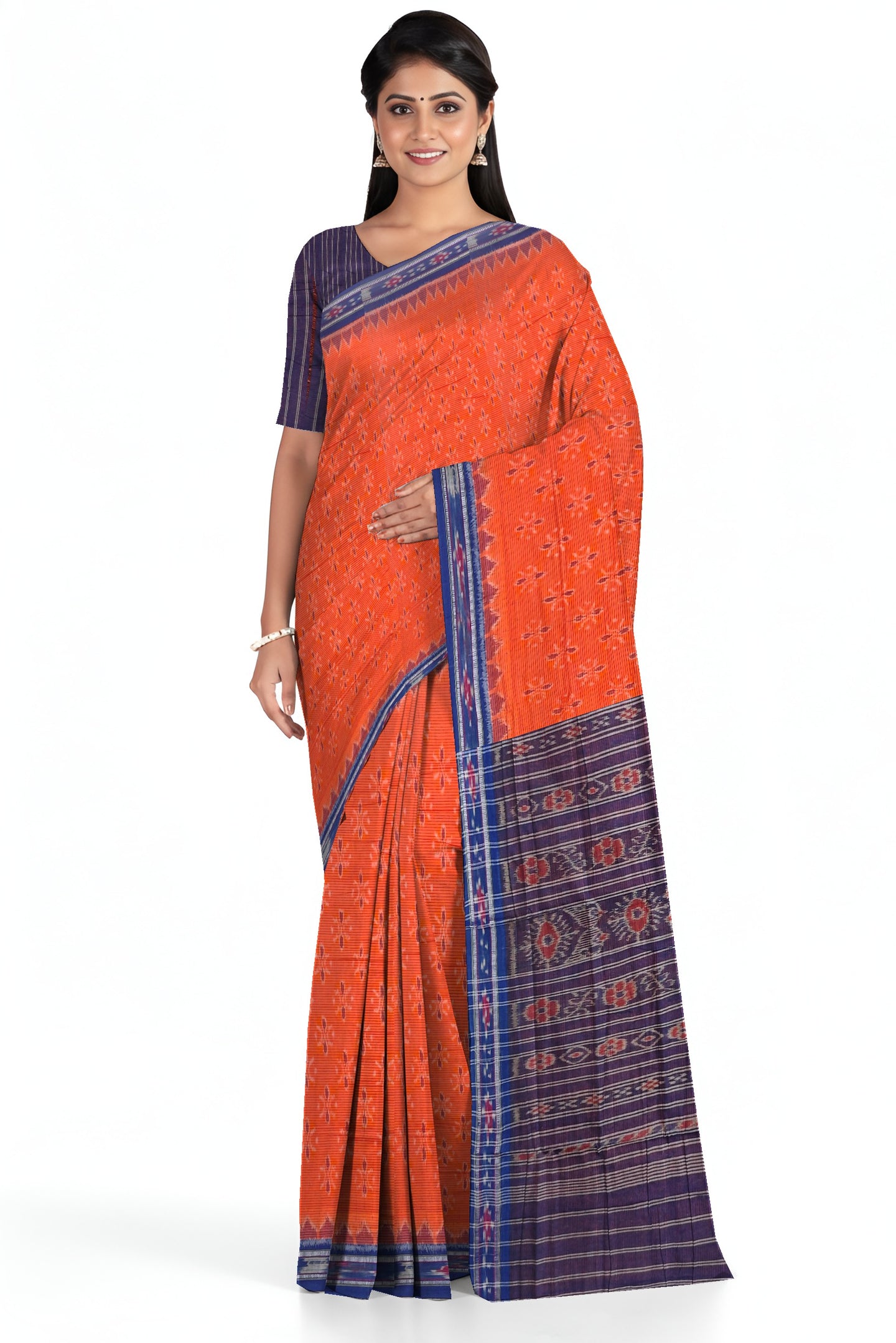 Orange Mania Bandha Traditional Katiki Saree | Odisha Handloom GI Tagged | Devnika