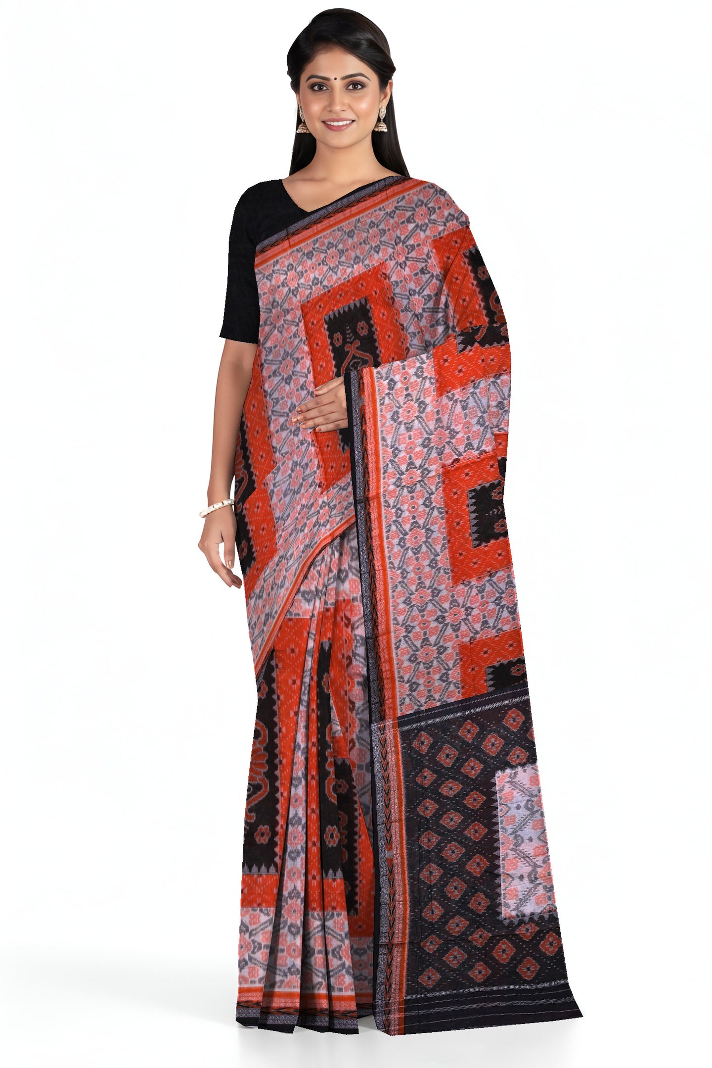 Chandan Orange Black Mania Bandha Traditional Katiki Saree