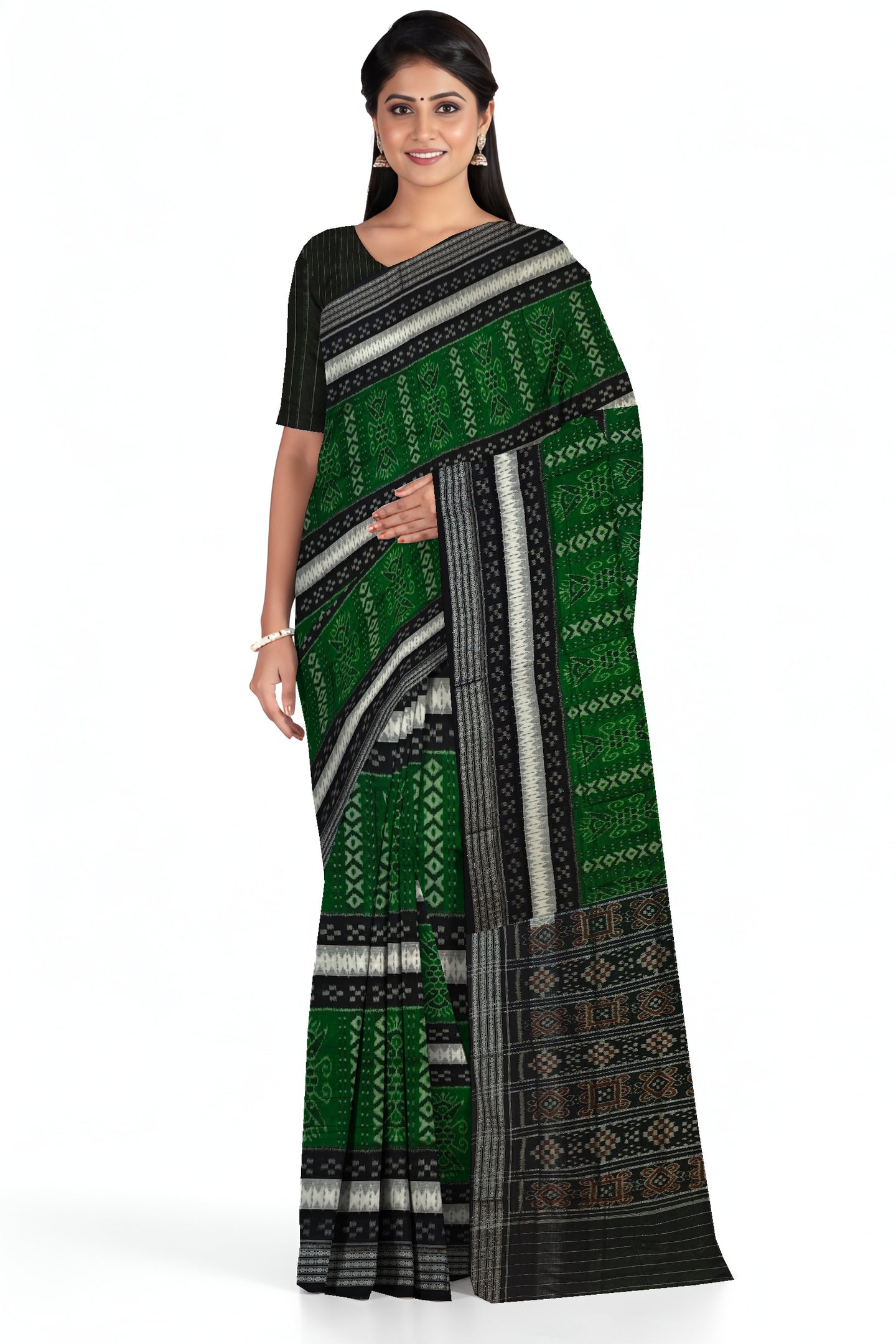 White Mania Bandha Traditional Katiki Saree | Odisha Handloom GI Tagged | Devnika