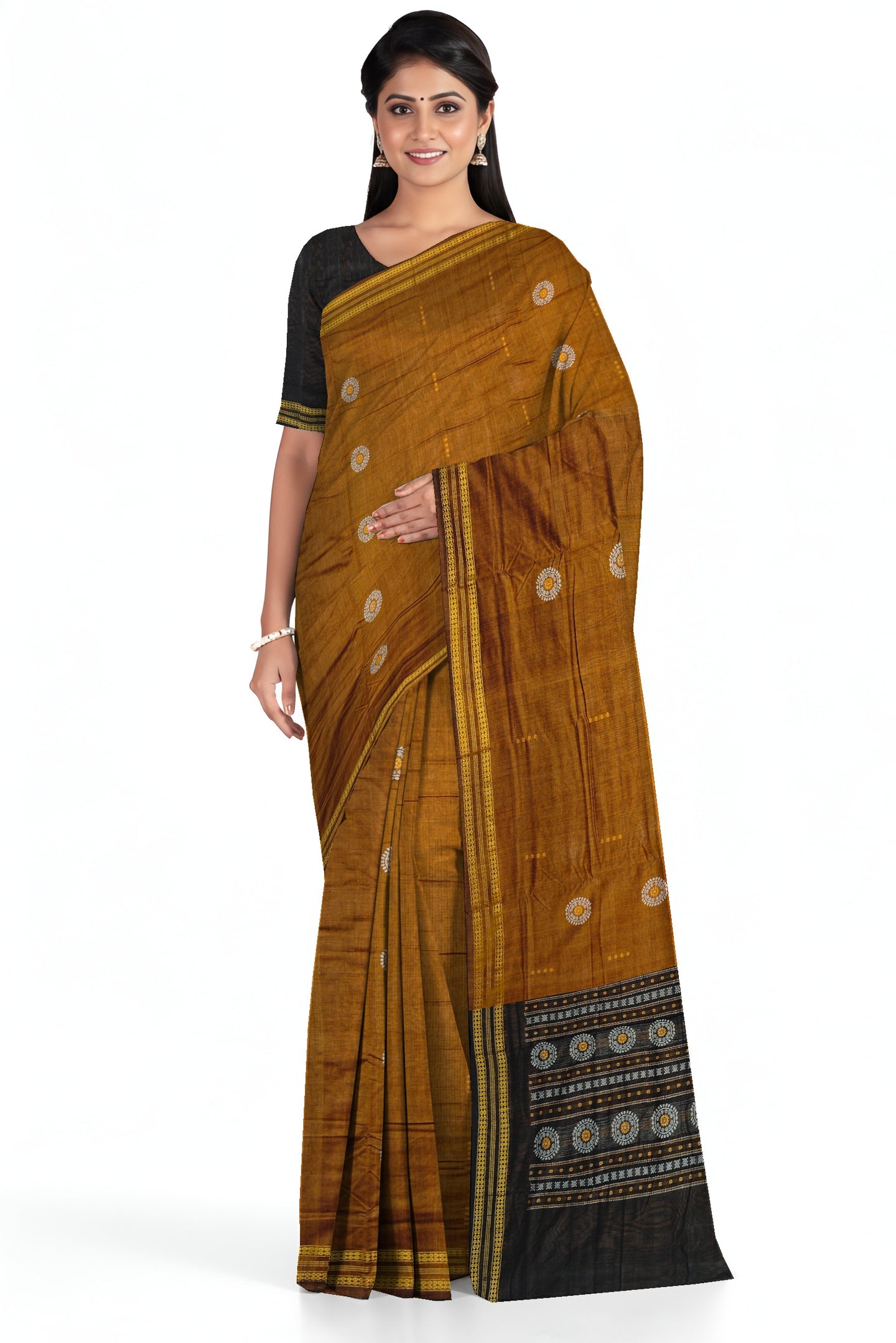 Golden Brown Bomkai Butti Sambalapuri Saree | Odisha Handloom GI Tagged | Devnika