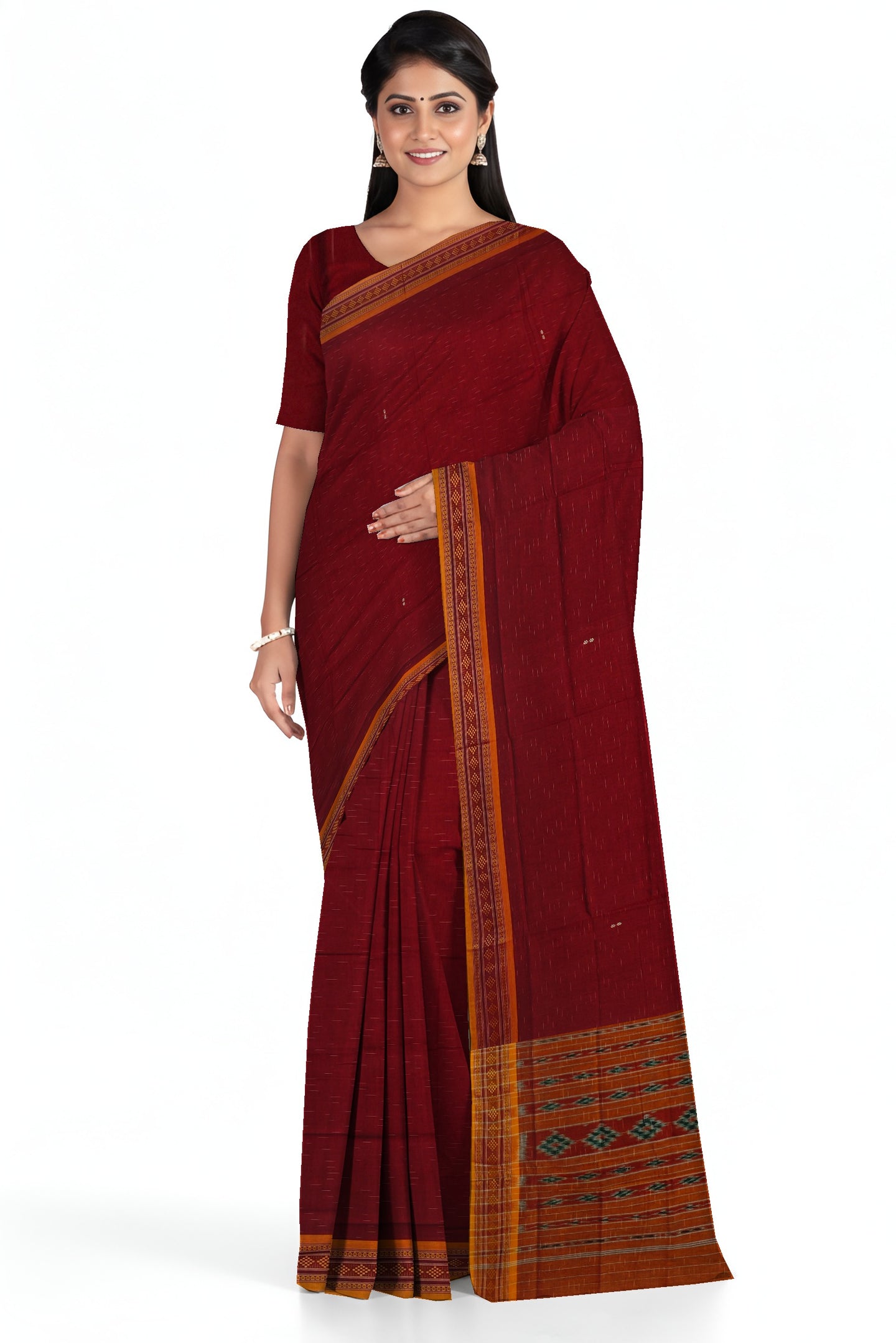 Light Maroon Bomkai Border Pasapalli Saree | Odisha Handloom GI Tagged | Devnika