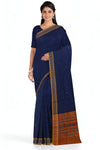Deep Blue Bomkai Border Pasapalli Saree | Odisha Handloom GI Tagged | Devnika