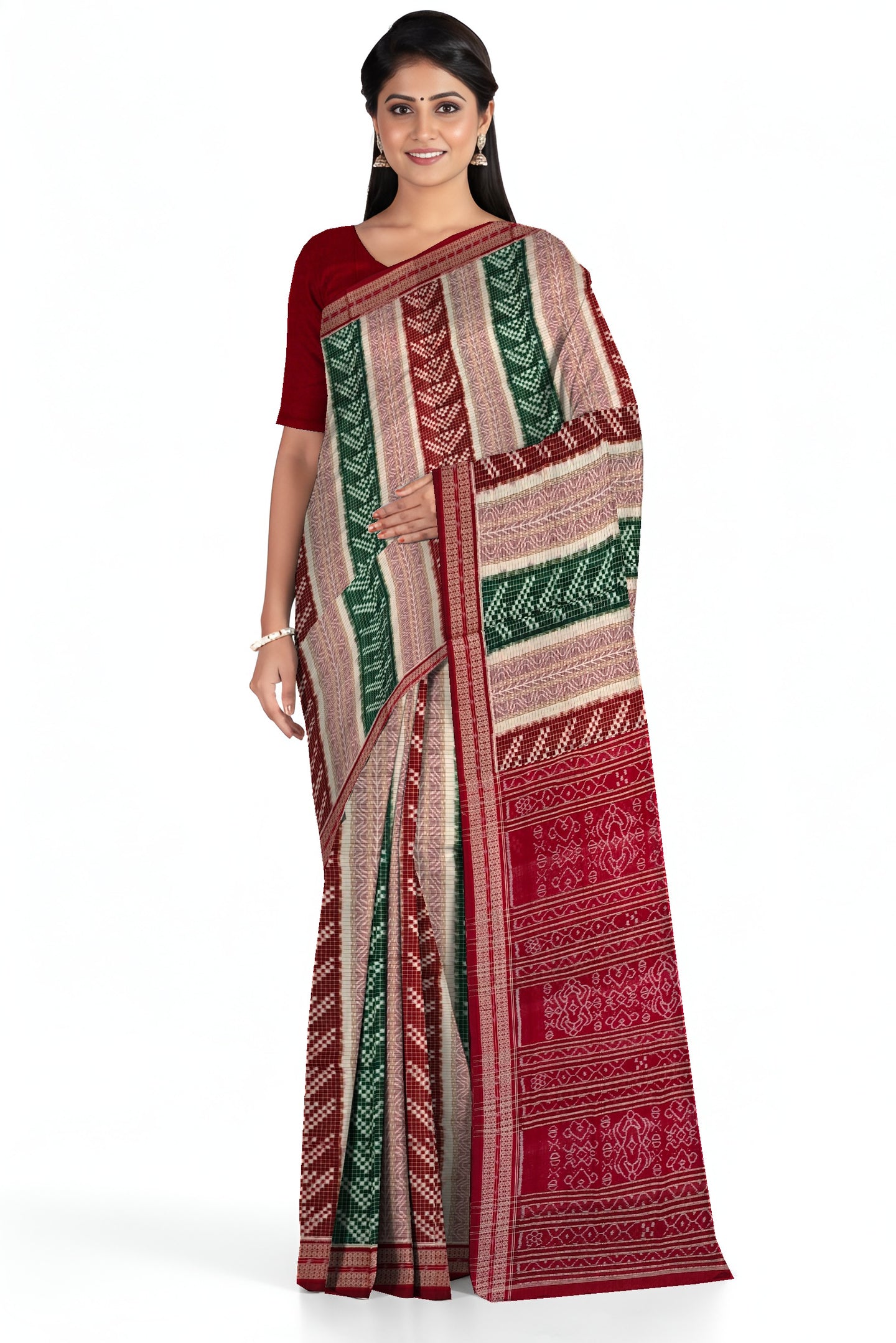 Maroon & Green Bandha Pasapalli Saree | Odisha Handloom | Devnika