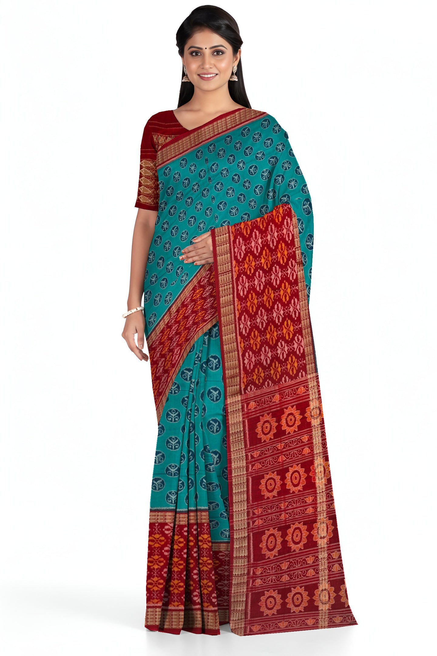 Teal Green Half Half Body Bandha Saree | Odisha Handloom GI Tagged | Devnika