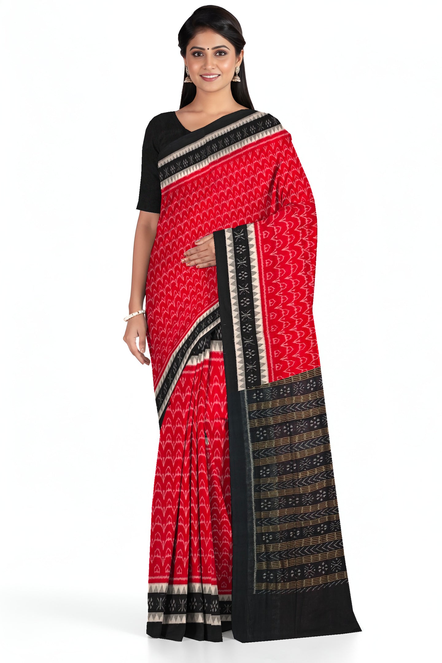 Red Double Temple Border Bandha Saree