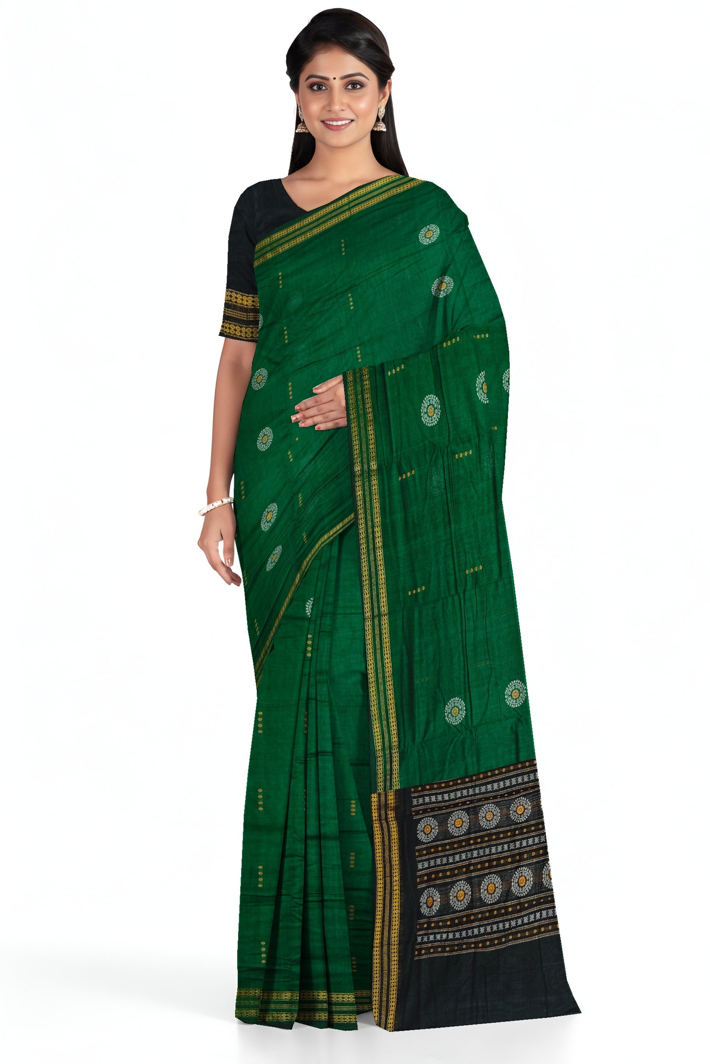 Green Bomkai Butti Sambalapuri Saree | Odisha Handloom GI Tagged | Devnika
