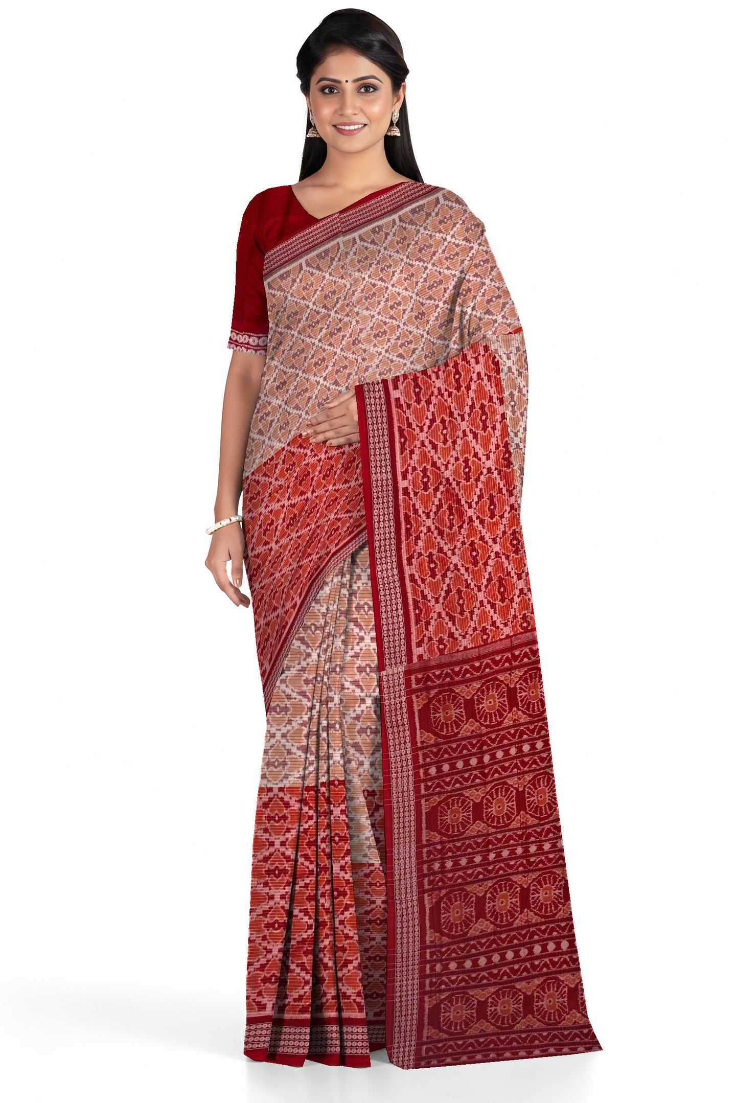 Chandan Maroon Half Half Body Bandha Saree