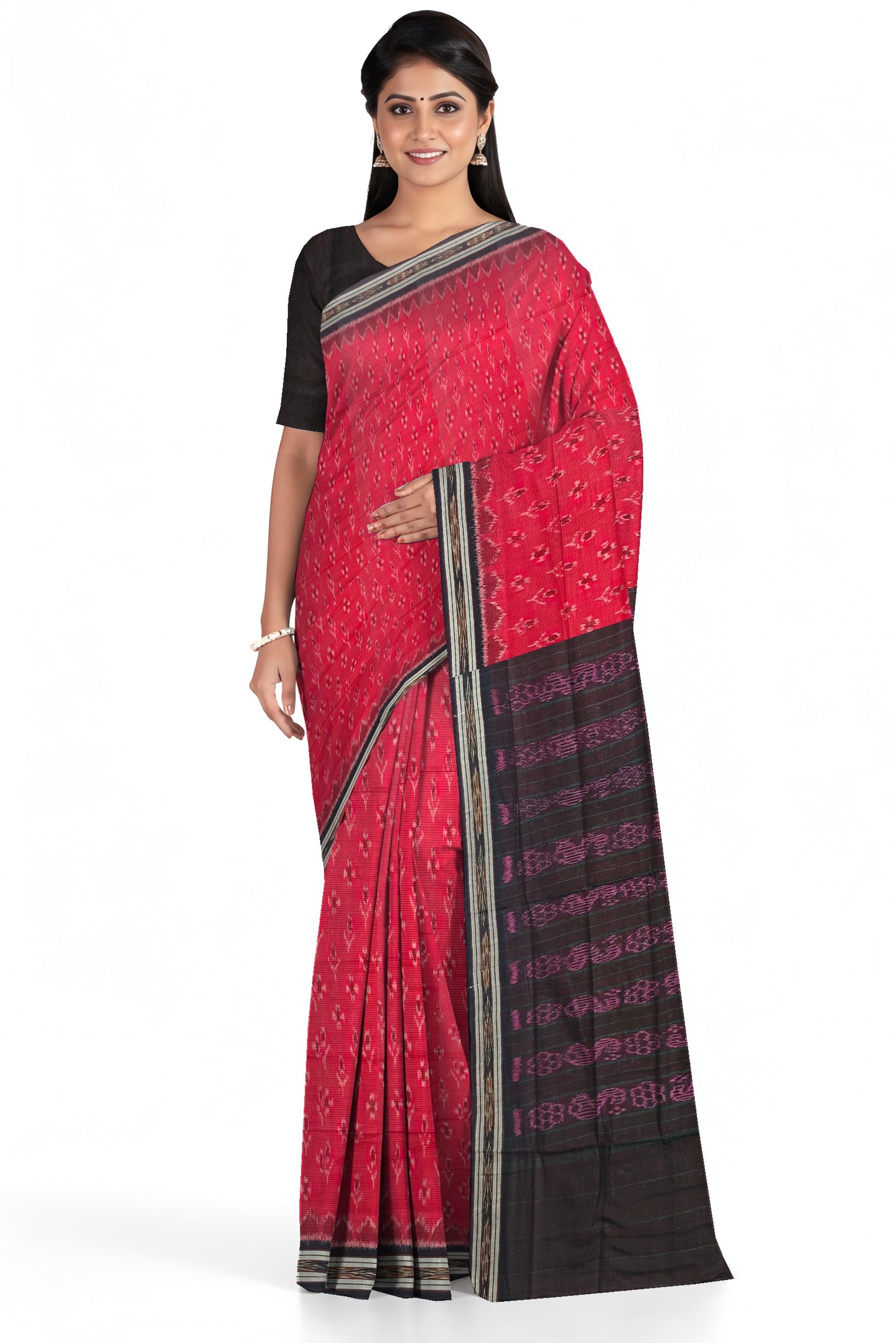 Deep Red Mania Bandha Traditional Katiki Saree | Odisha Handloom GI Tagged | Devnika