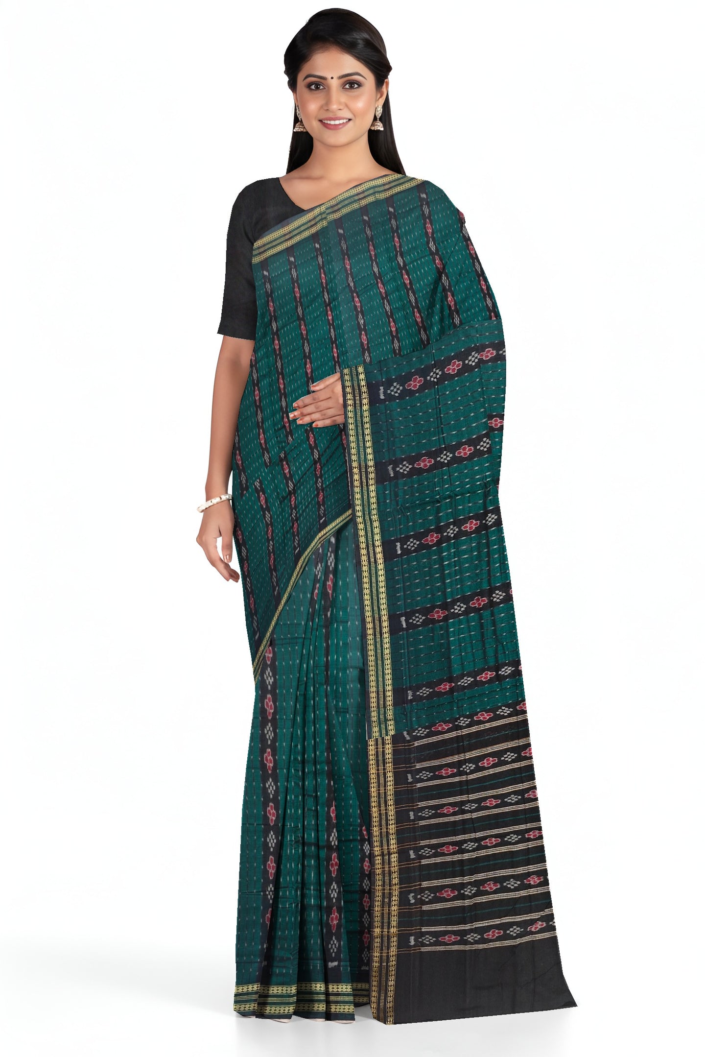 Green And Black Line Bandha Saree | Odisha Handloom GI Tagged | Devnika