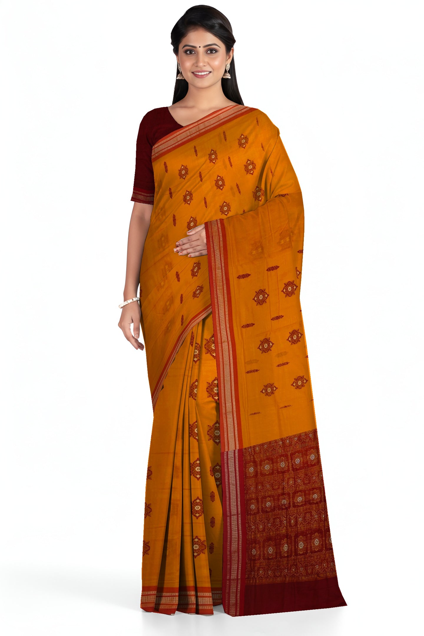 Golden Yellow Bomkai Sambalapuri Saree