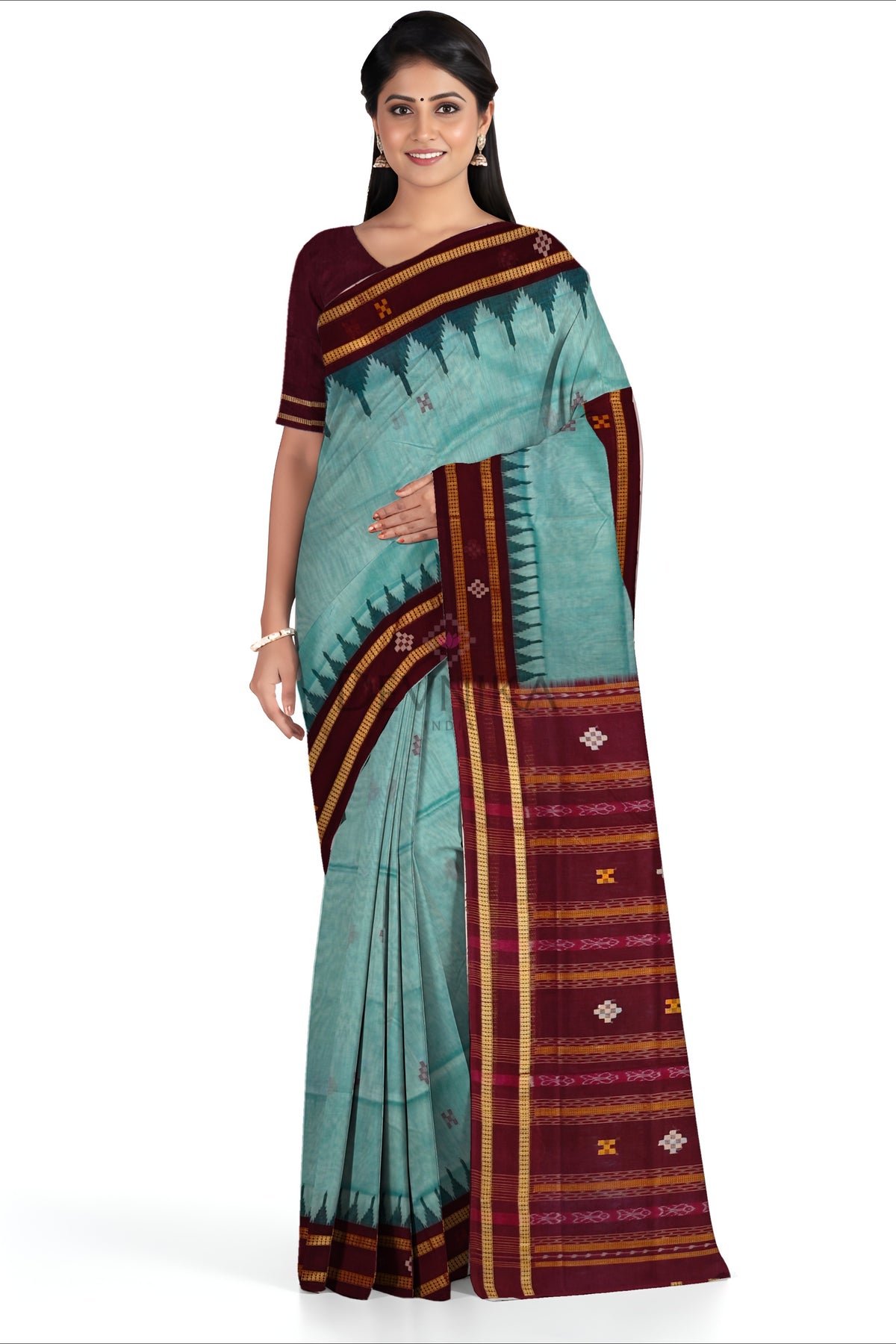 Light Green Boarder Pasapalli Saree | Odisha Handloom GI Tagged | Devnika
