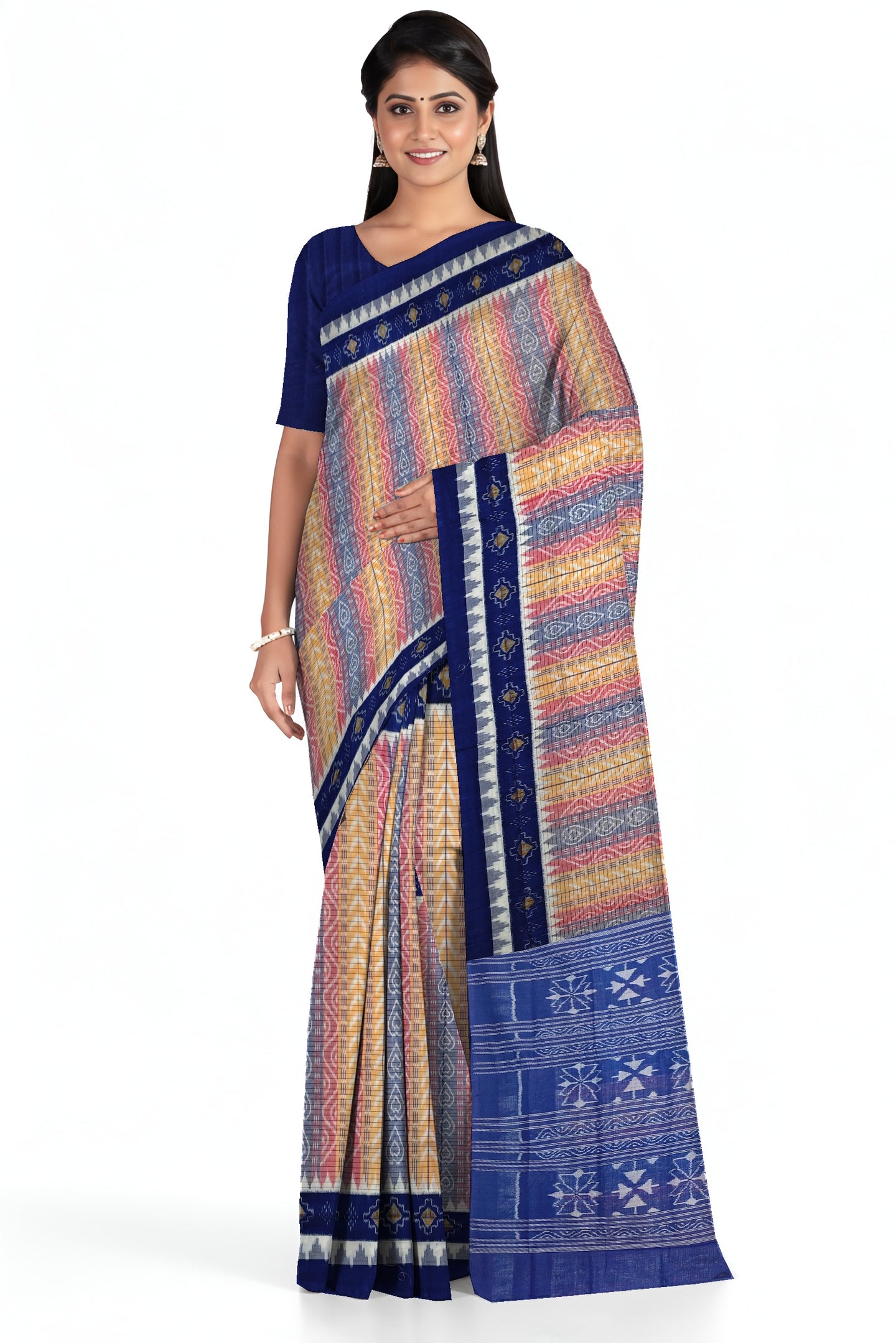 Blue Red Yellow Body Bandha Saree