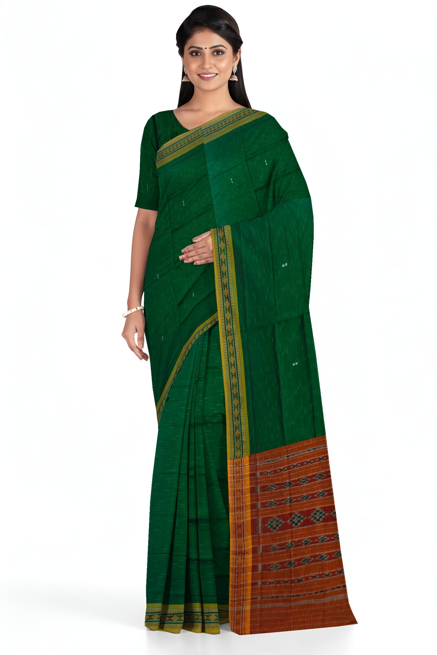 Green Bomkai Border Pasapalli Saree | Odisha Handloom GI Tagged | Devnika