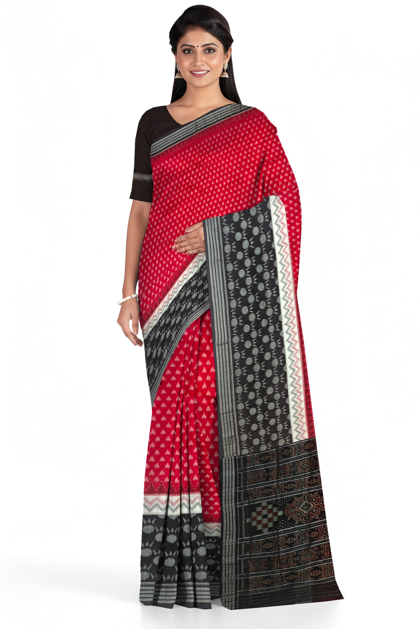 Red And White Mania Bandha Traditional Katiki Saree | Odisha Handloom GI Tagged | Devnika