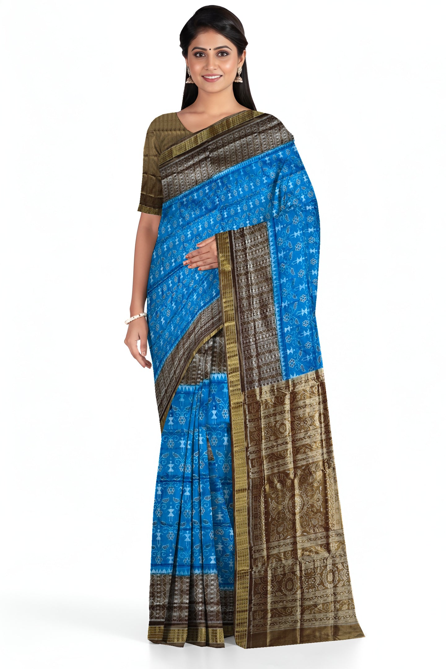 Copper Sulphate Half Body Bandha Tissue Silk Saree | Odisha Handloom GI Tagged | Devnika