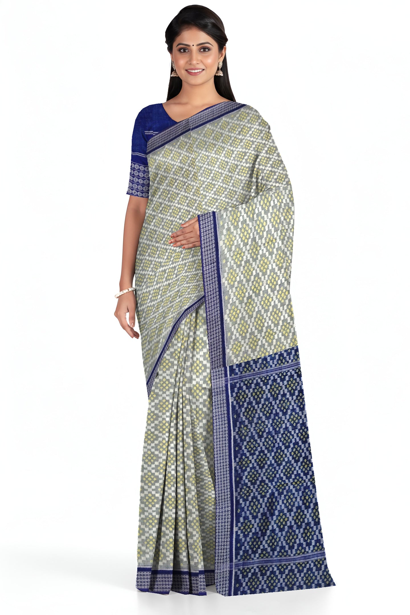 White & Yellow Bandha Pasapalli Saree | Odisha Handloom GI Tagged | Devnika