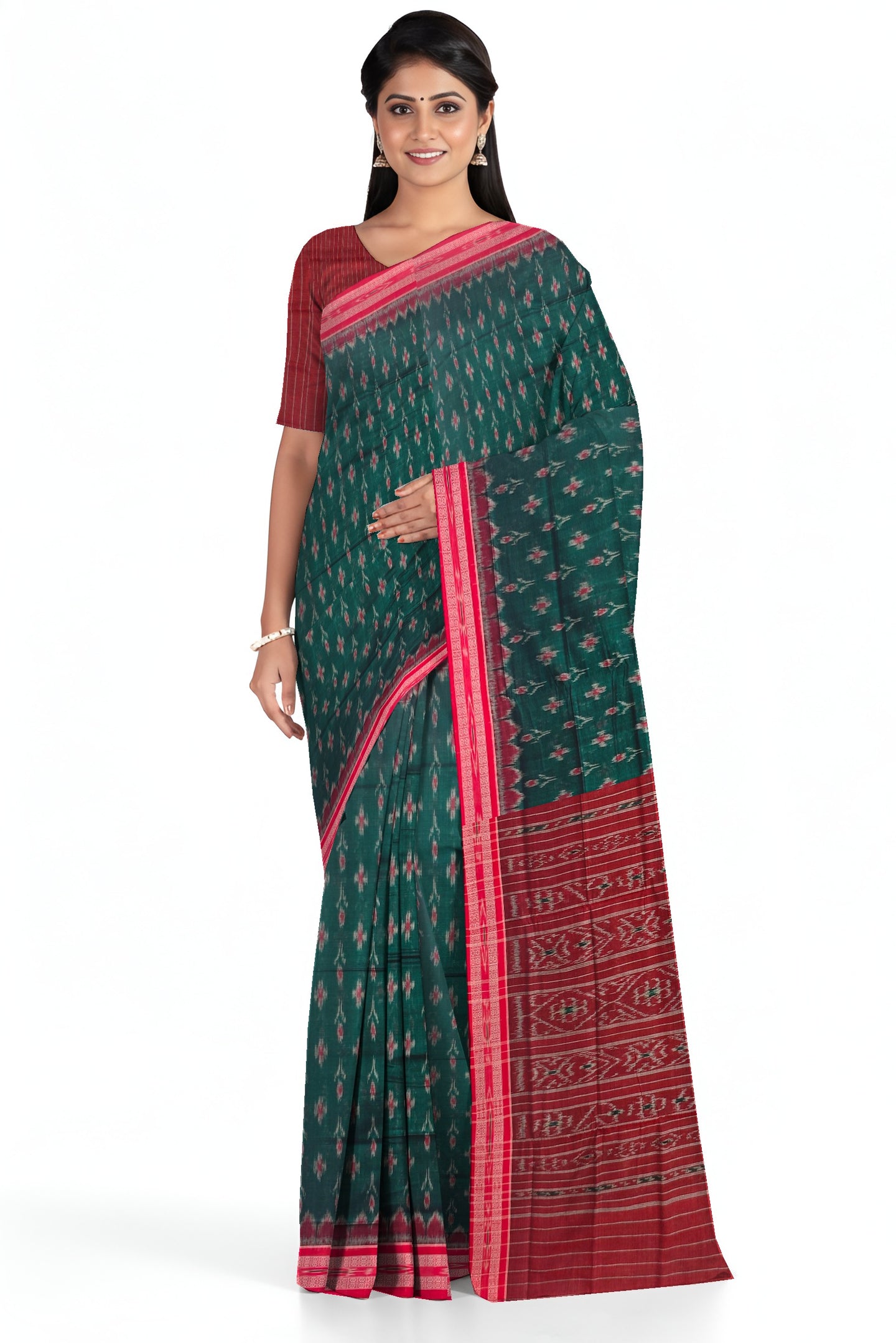 Green Mania Bandha Traditional Katiki Saree | Odisha Handloom GI Tagged | Devnika