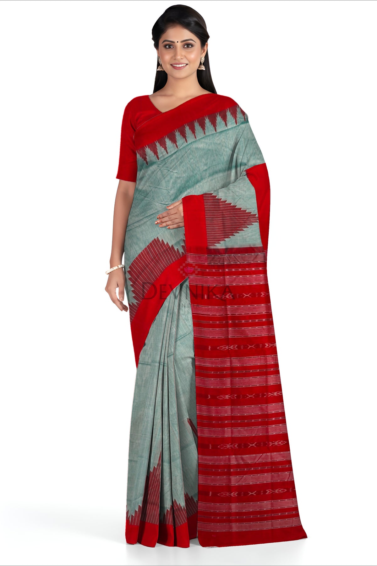 Light Green Big Temple Boarder Saree | Odisha Handloom GI Tagged | Devnika