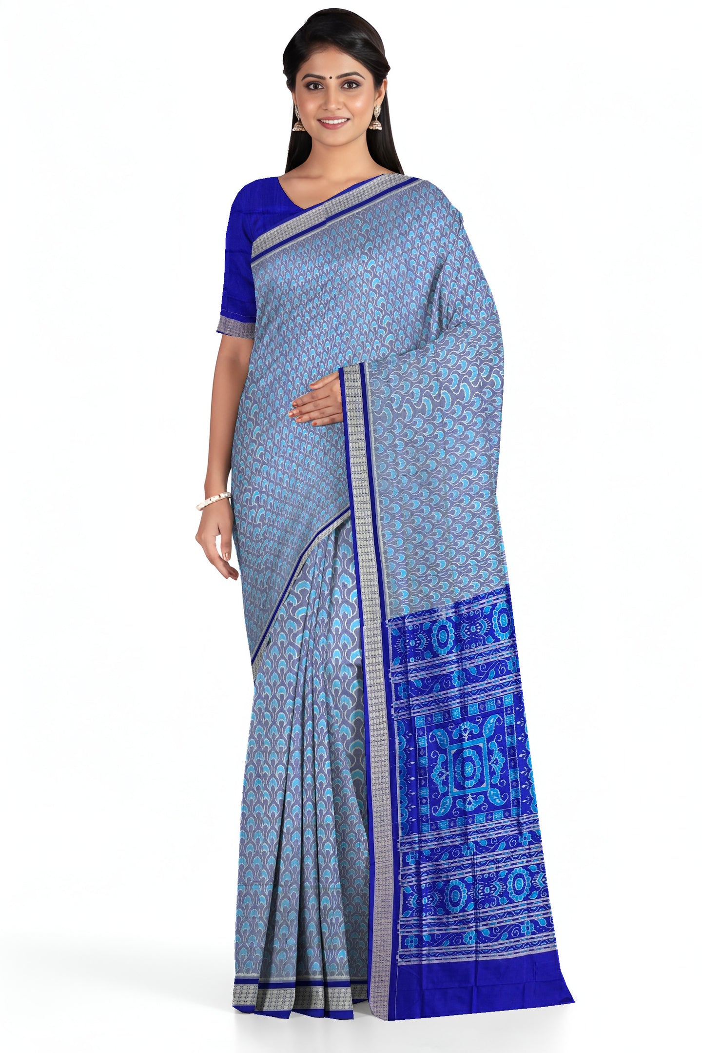 Light Blue Traditional Body Bandha Saree | Odisha Handloom GI Tagged | Devnika