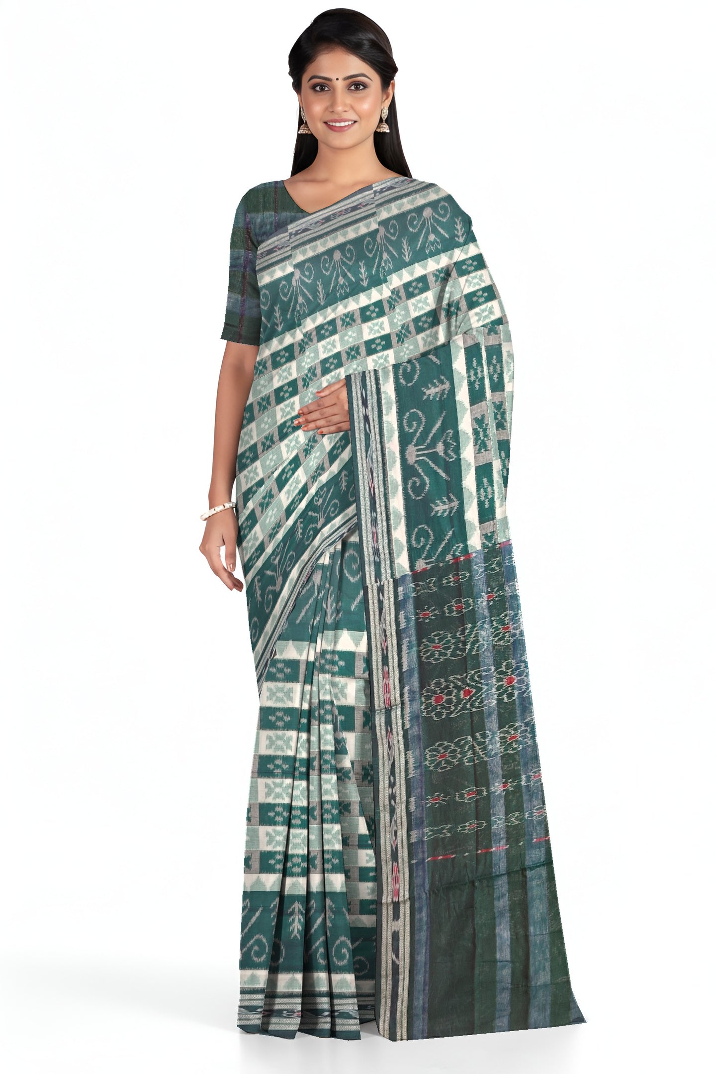 Green Mania Bandha Traditional Katiki Saree | Odisha Handloom GI Tagged | Devnika