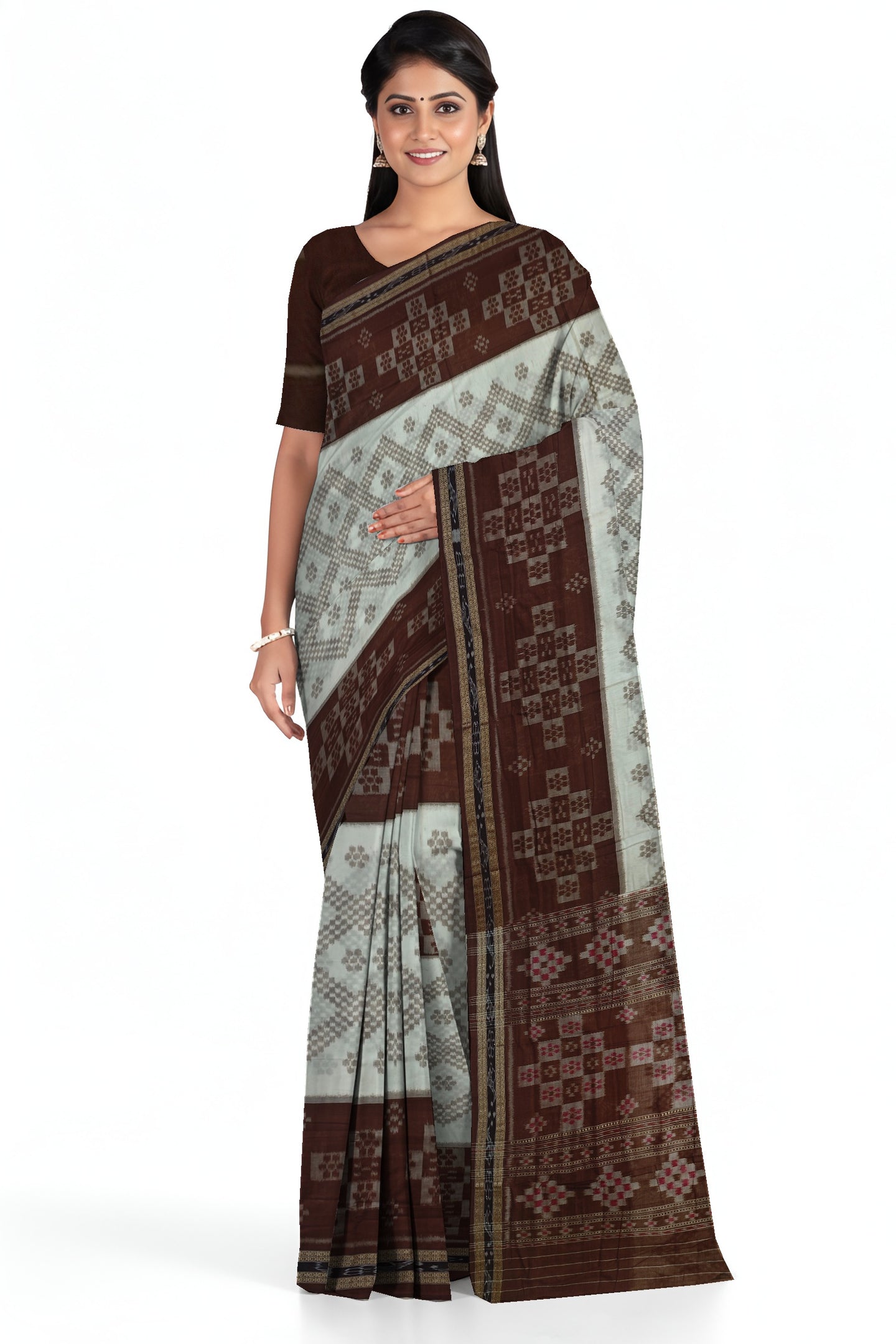 White Mania Bandha Traditional Katiki Saree | Odisha Handloom GI Tagged | Devnika