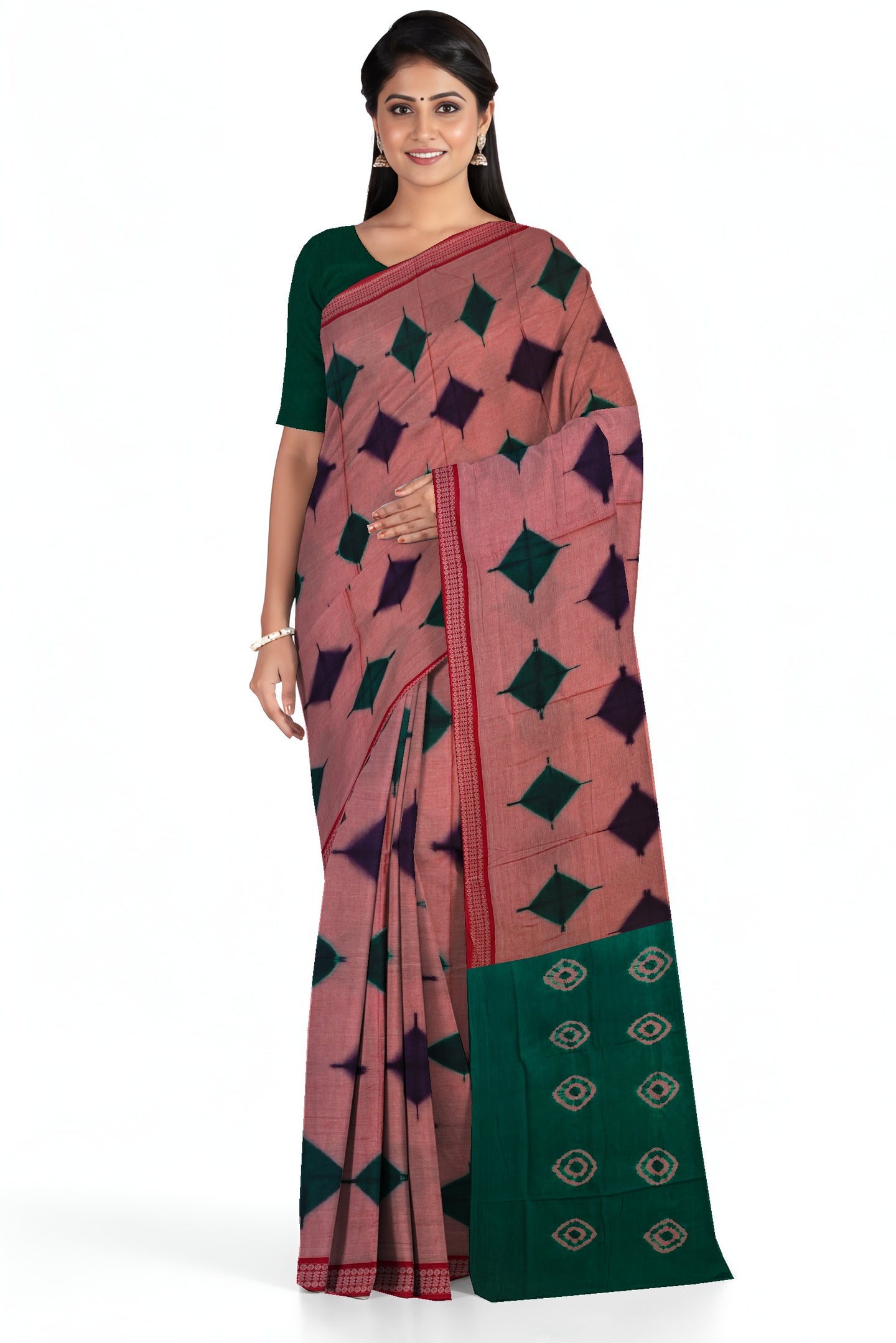 Shell Pink Sambalapuri Bandhini Saree | Odisha Handloom GI Tagged | Devnika