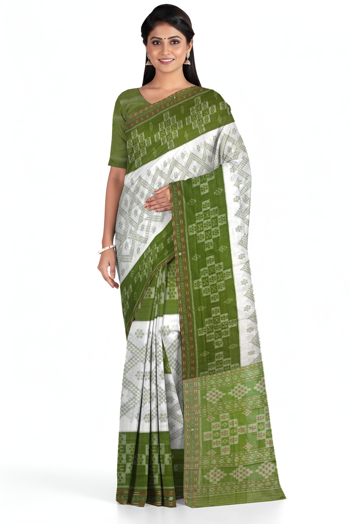 White  Mania Bandha Traditional Katiki Saree | Odisha Handloom GI Tagged | Devnika