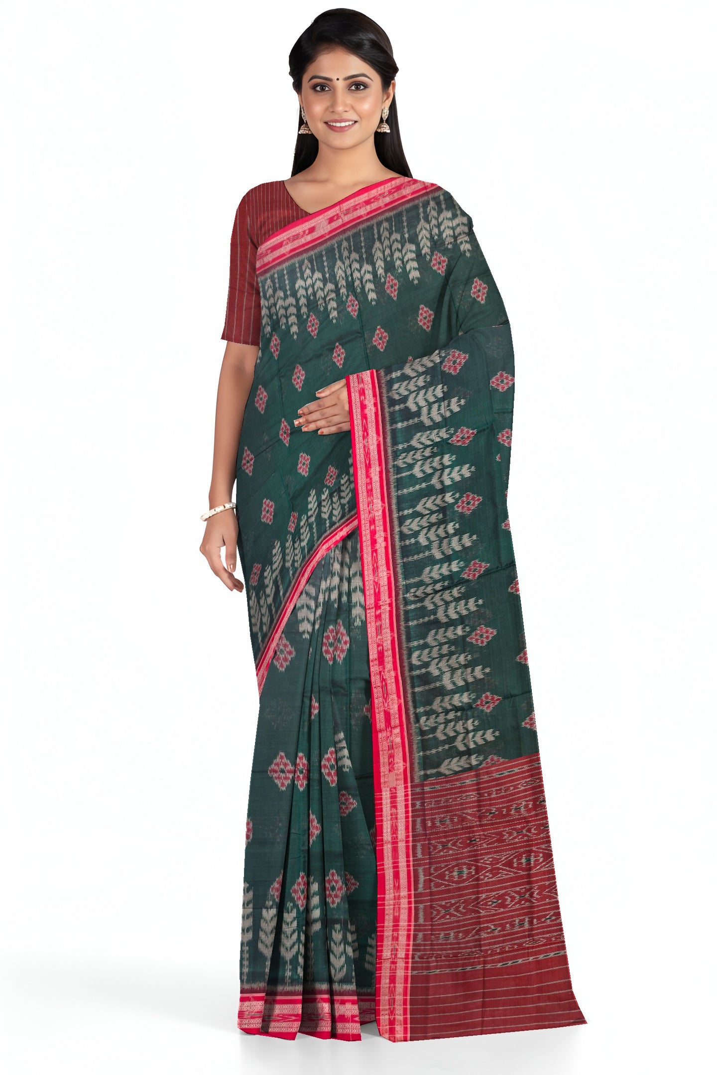 Bottle Green Mania Bandha Traditional Katiki Saree | Odisha Handloom GI Tagged | Devnika