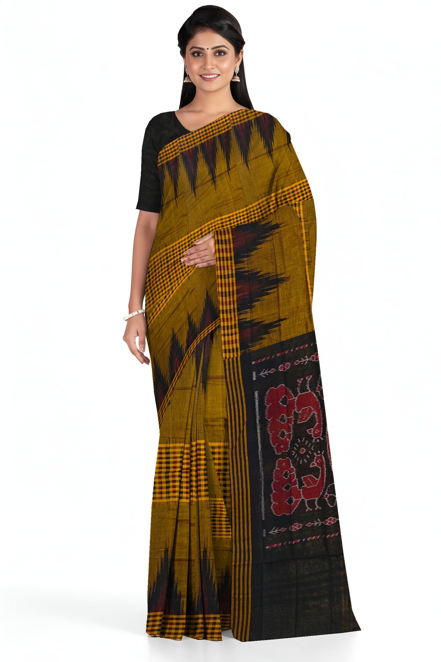 Golden Yellow Mania Bandha Traditional Katiki Saree | Odisha Handloom GI Tagged | Devnika