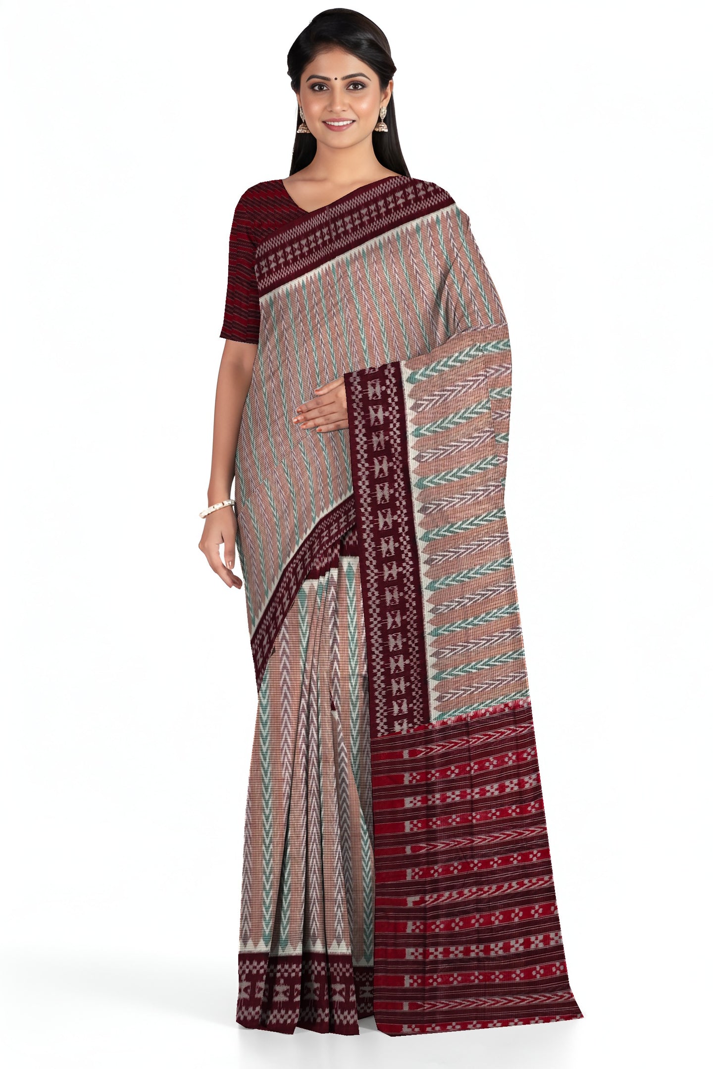 Brown Green Dhanpatri Bandha Saree