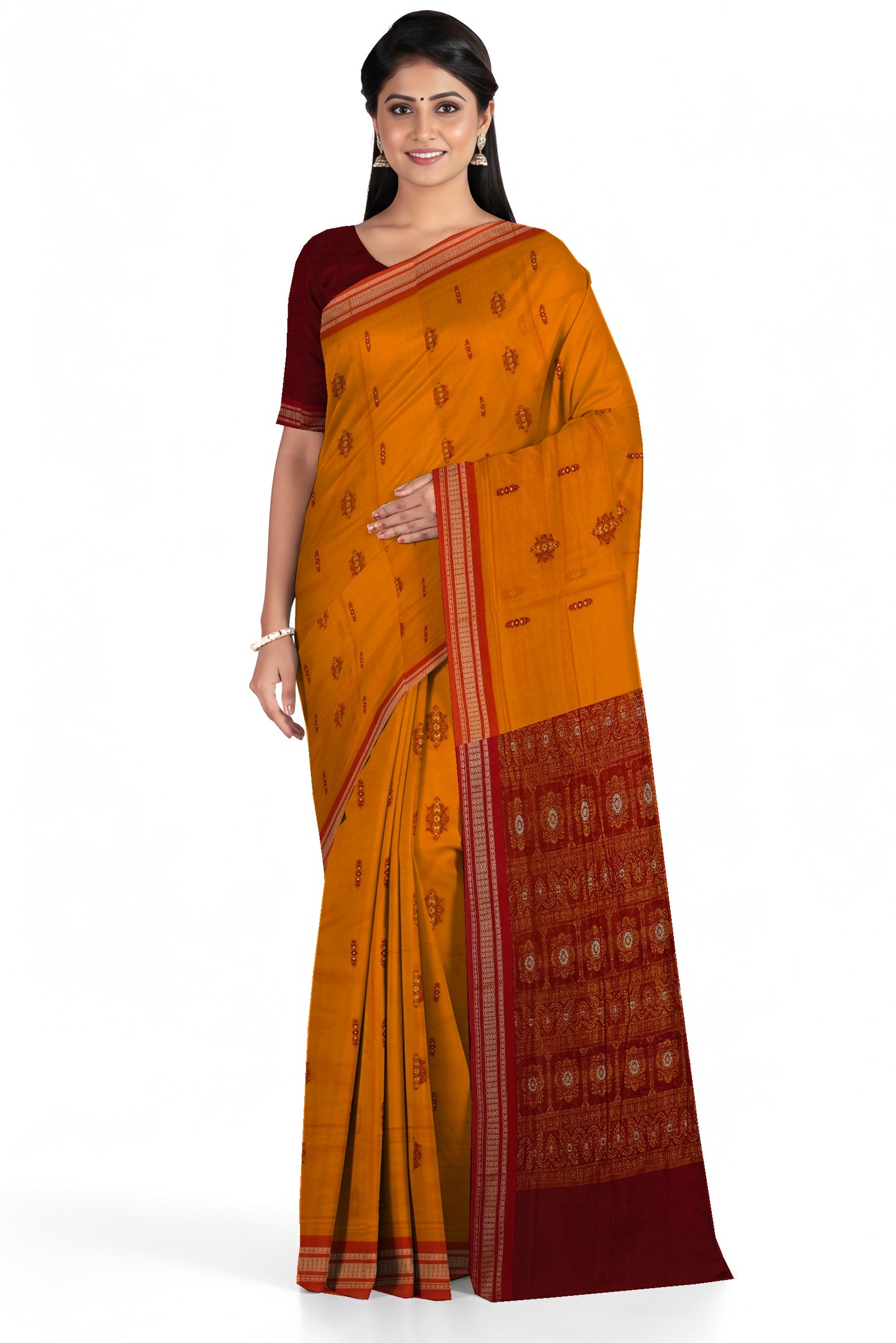 Golden Yellow Bomkai Sambalapuri Saree