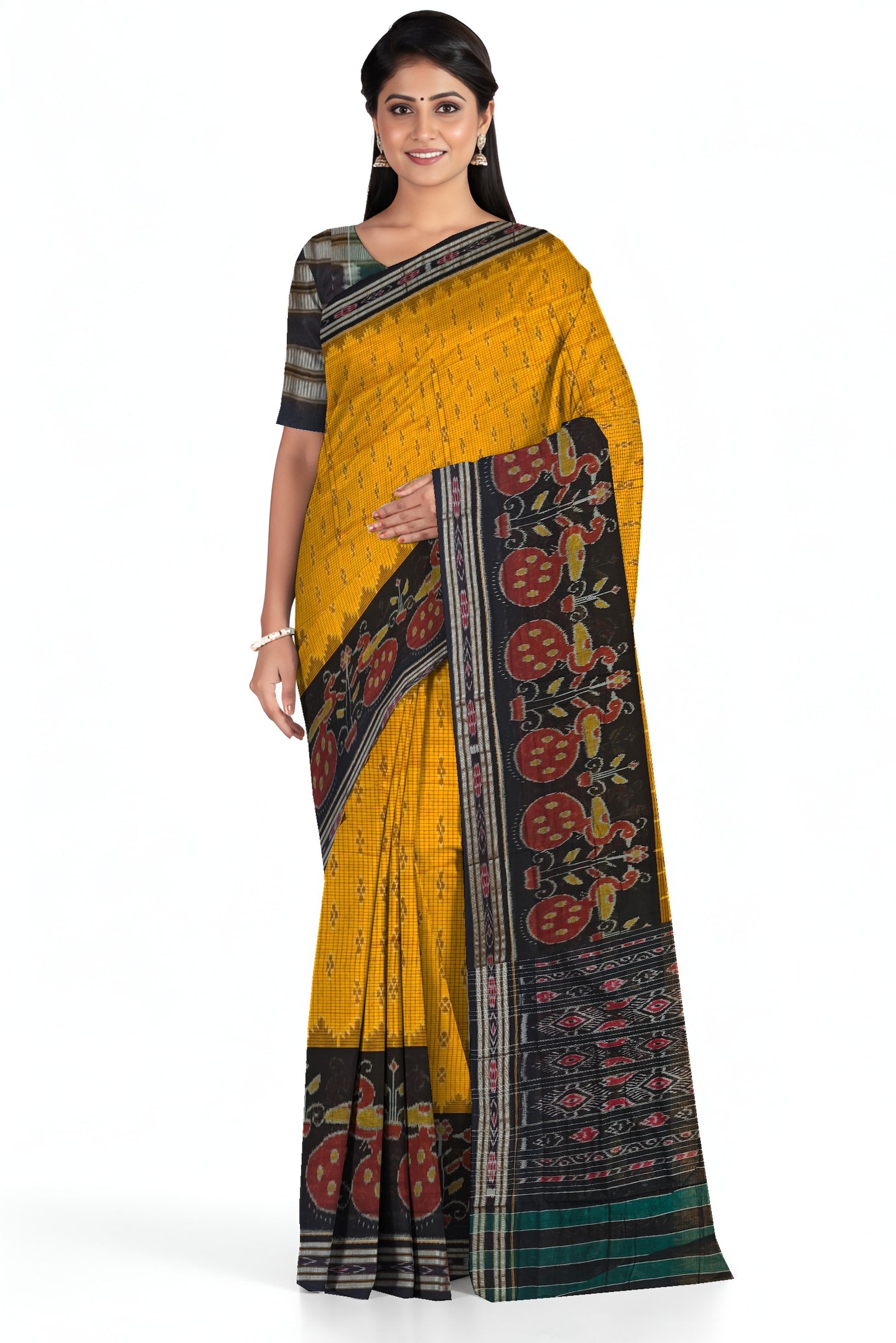 Golden Yellow Mania Bandha Traditional Katiki Saree | Odisha Handloom GI Tagged | Devnika