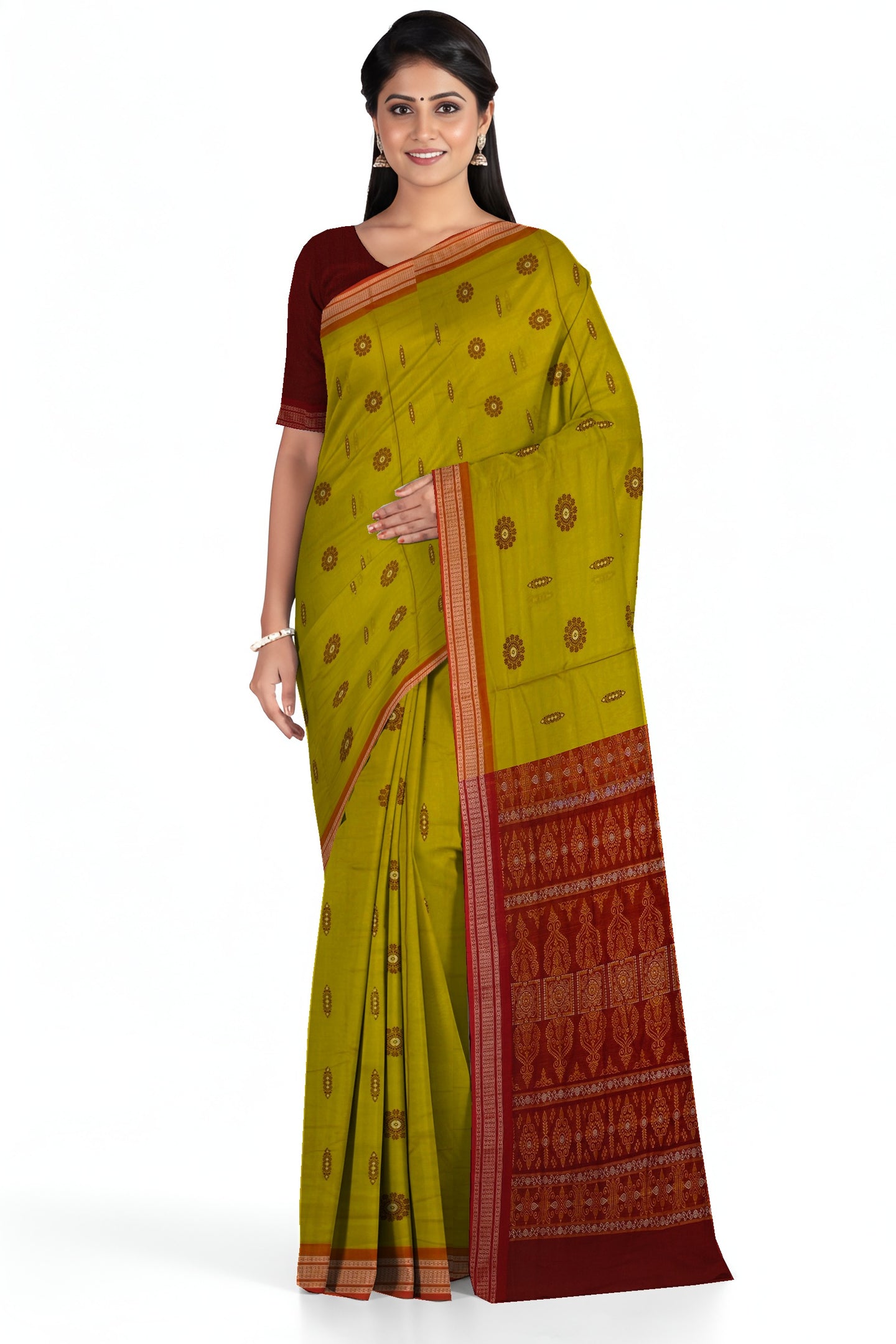 Lemon Green Bomkai Sambalapuri Saree