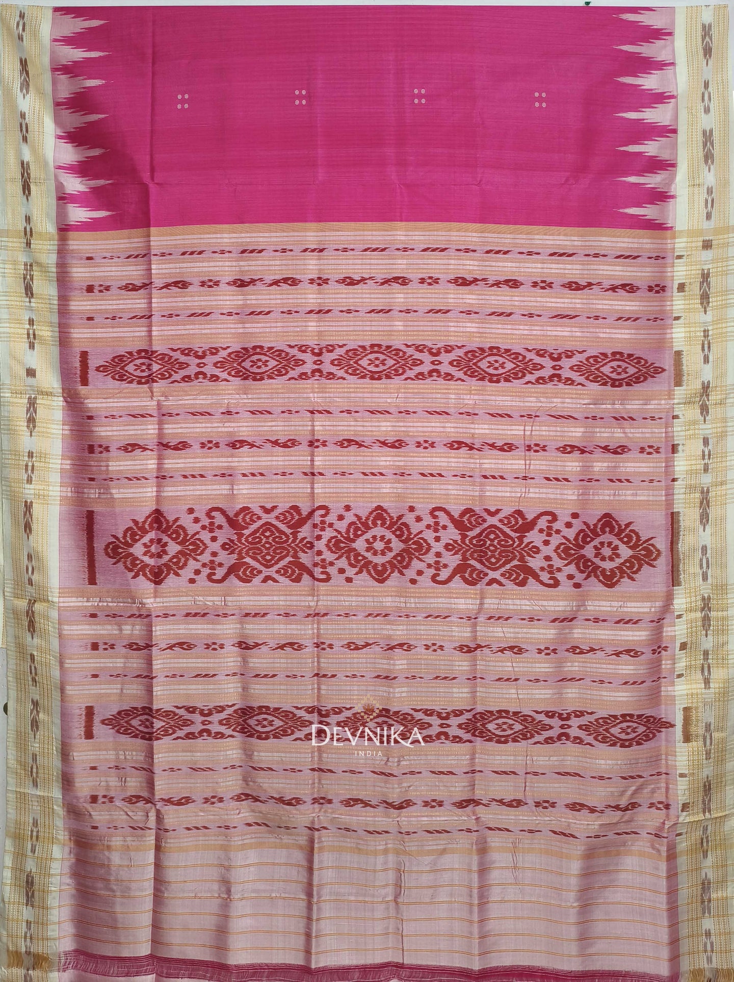 Hot Pink Big Temple Border Khandua Pata Saree