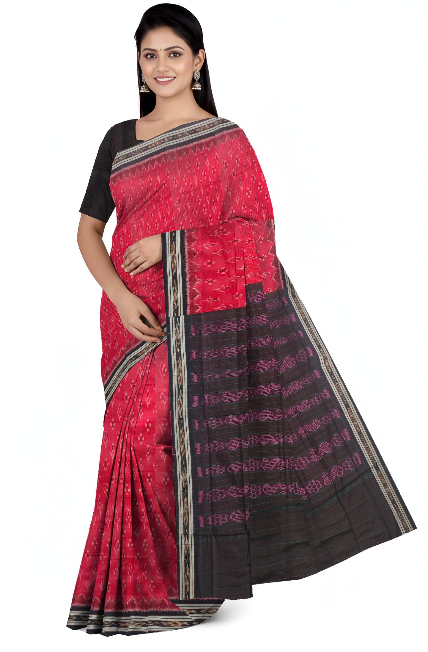 Deep Red Mania Bandha Traditional Katiki Saree | Odisha Handloom GI Tagged | Devnika