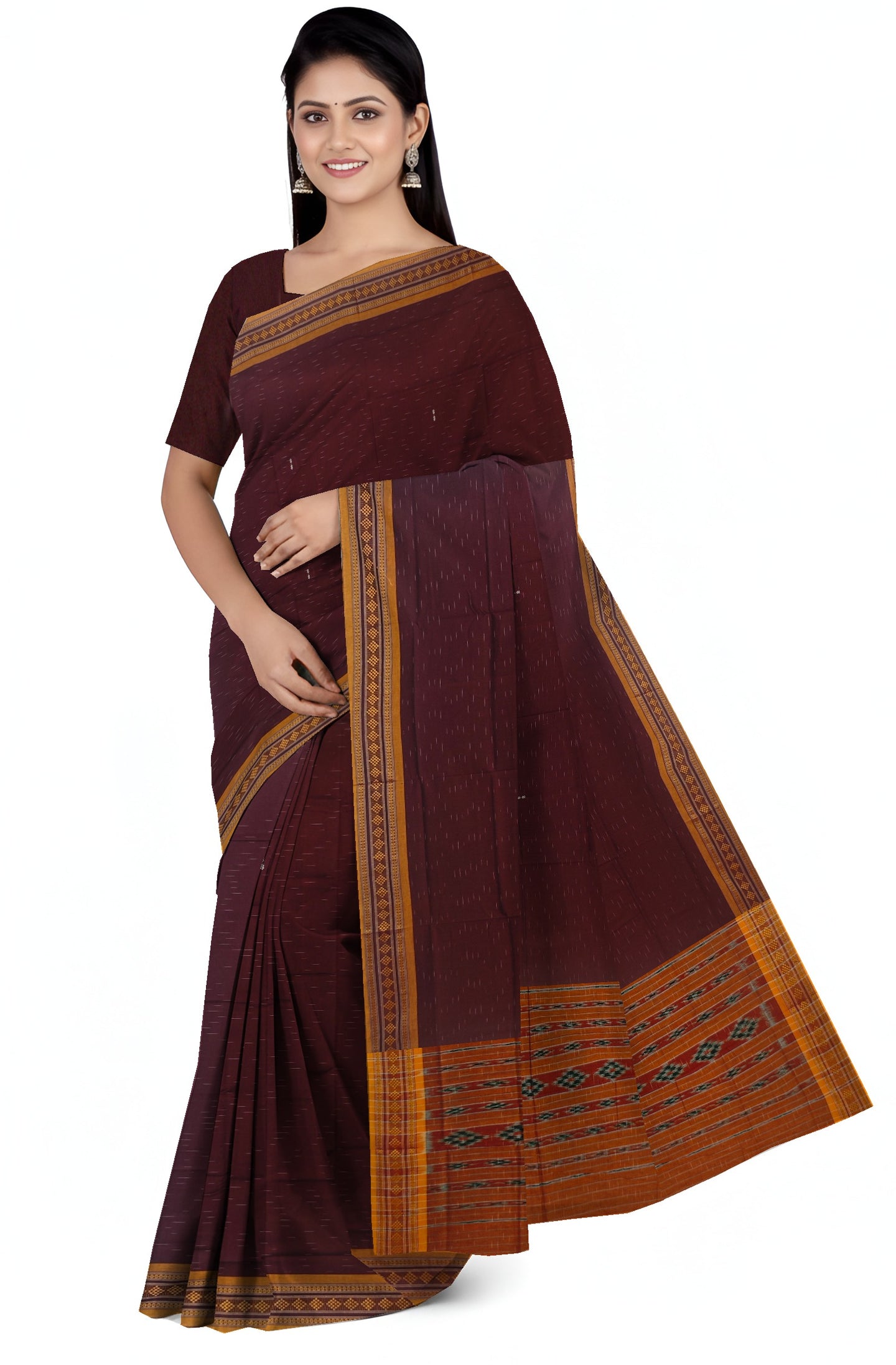 Light Coffee Bomkai Border Pasapalli Saree | Odisha Handloom GI Tagged | Devnika