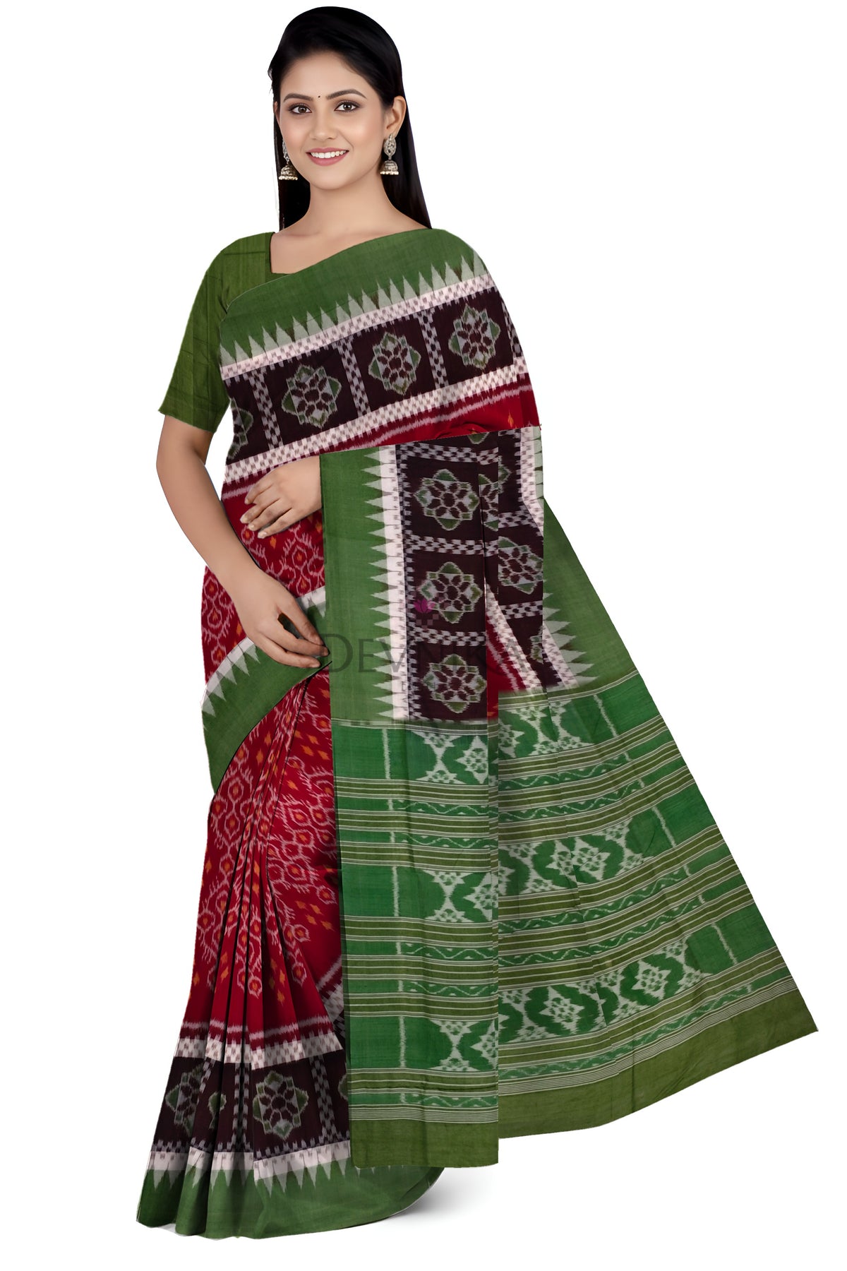 Maroon Double Boarder Bandha Saree | Odisha Handloom GI Tagged | Devnika